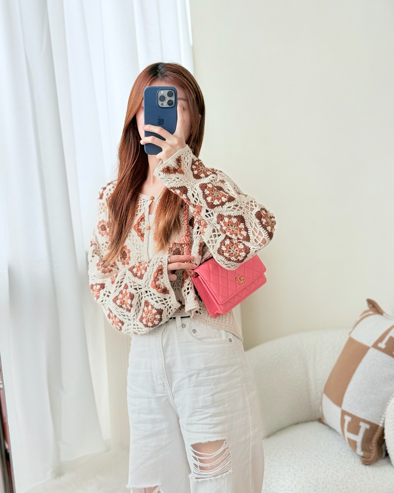 Chanel Quilted Pearl Crush Wallet on Chain WOC Pink Lambskin Aged