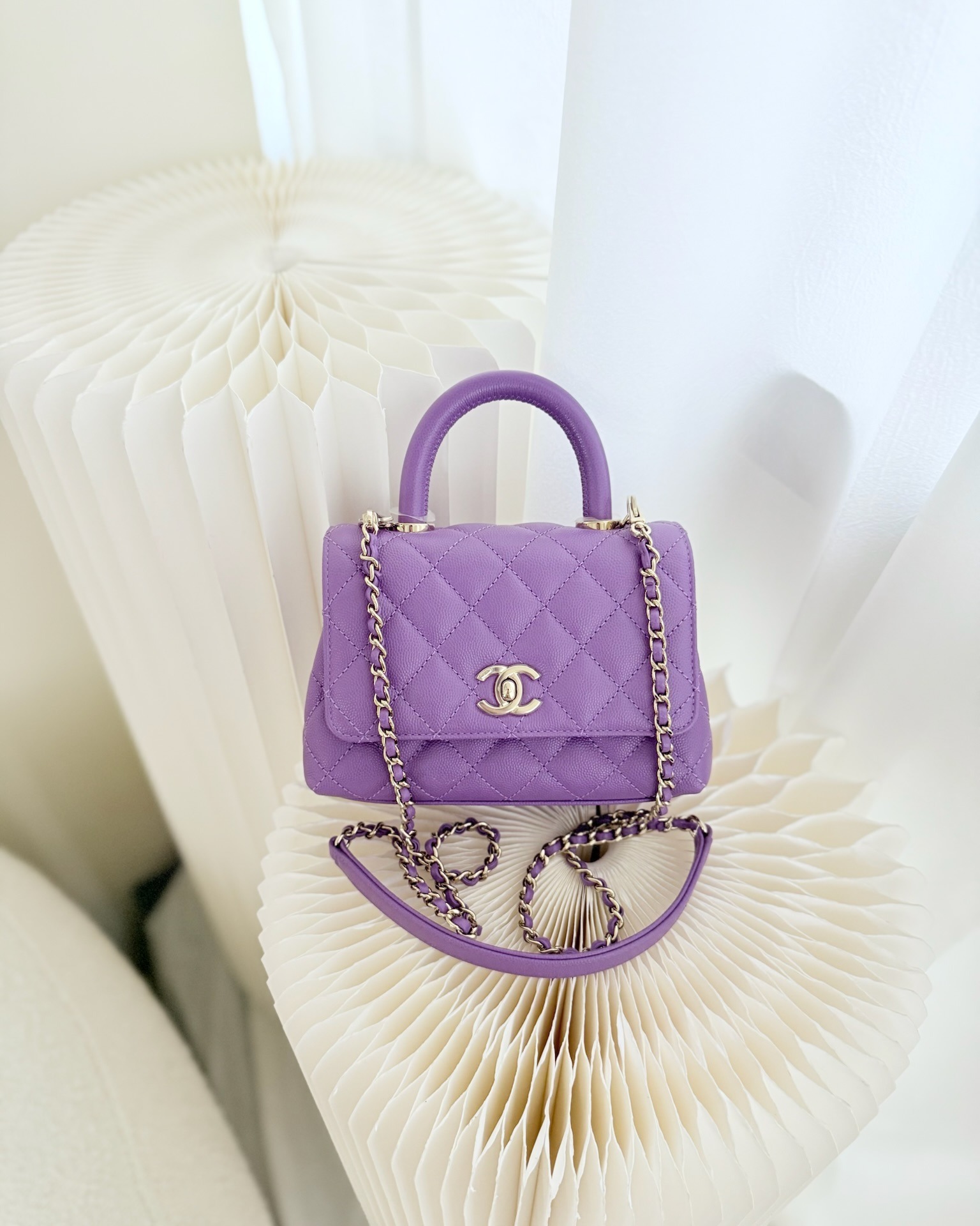 Chanel Quilted Mini Coco Handle Caviar Purple