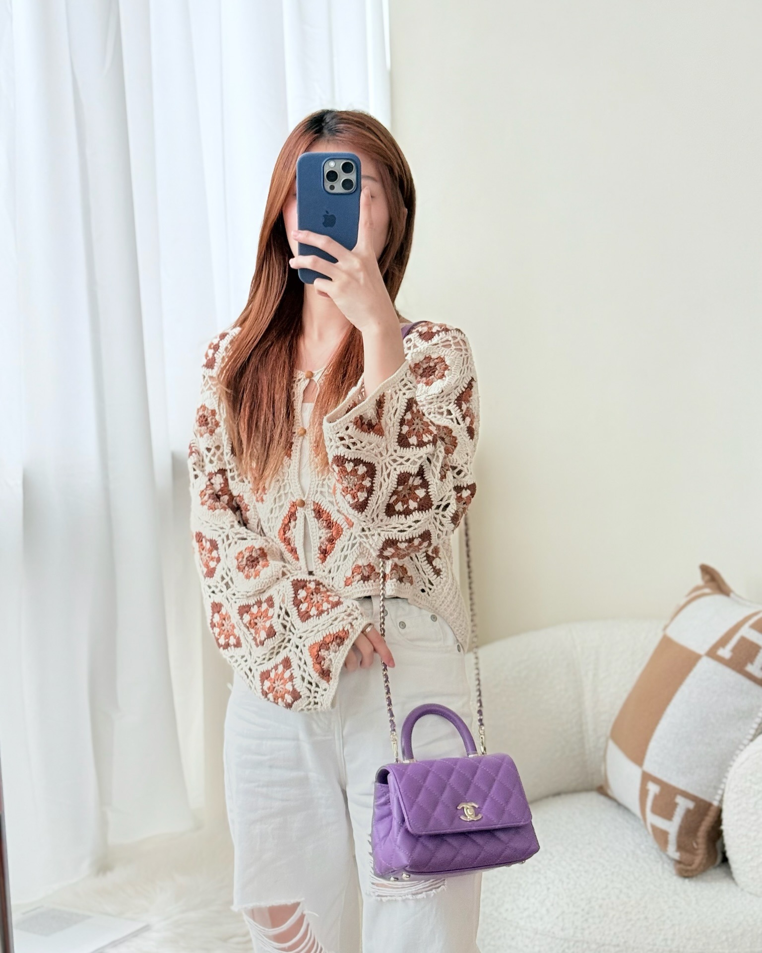 Chanel Quilted Mini Coco Handle Caviar Purple