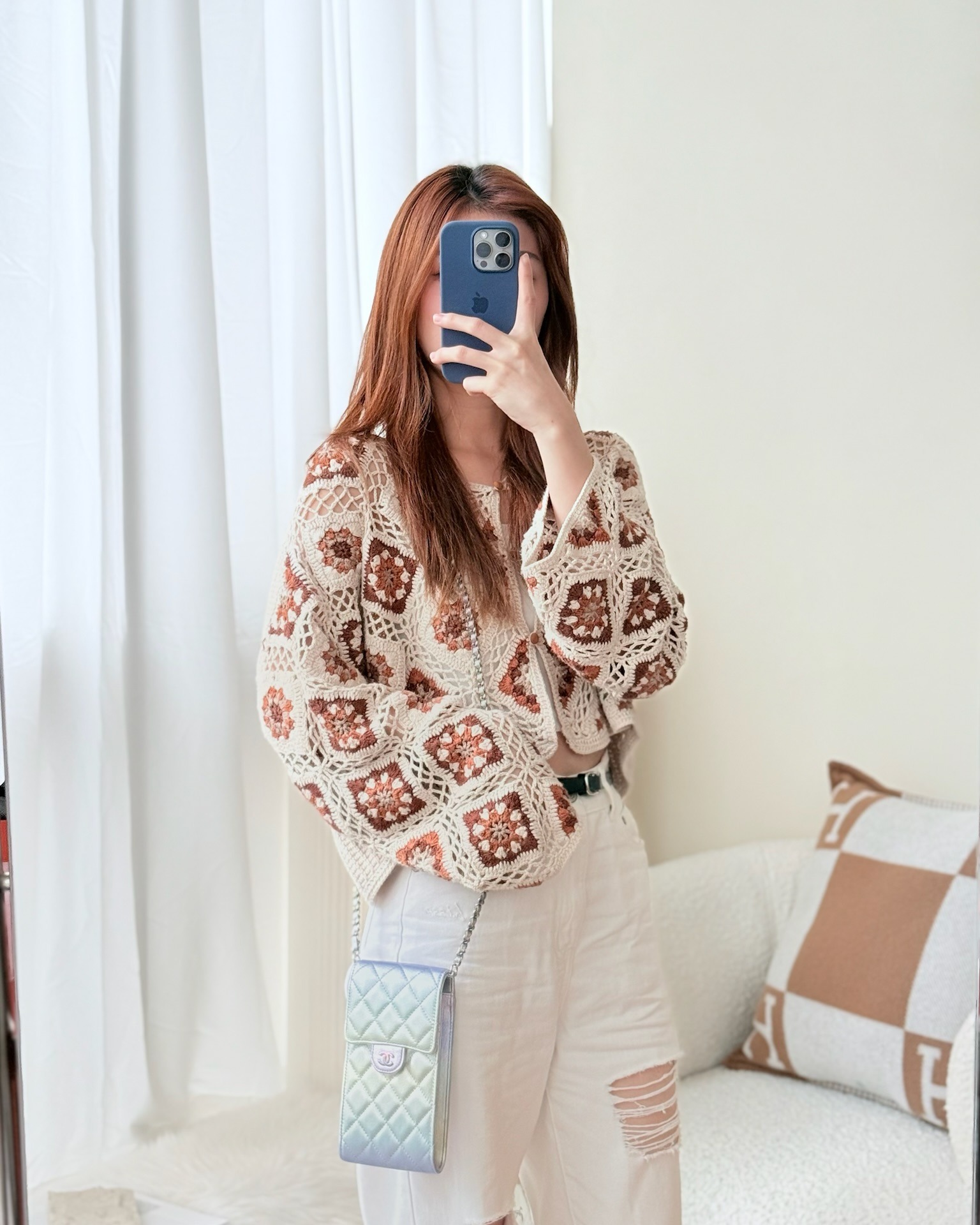 Chanel Classic Quilted Phone Holder Iridescent Rainbow Calfskin