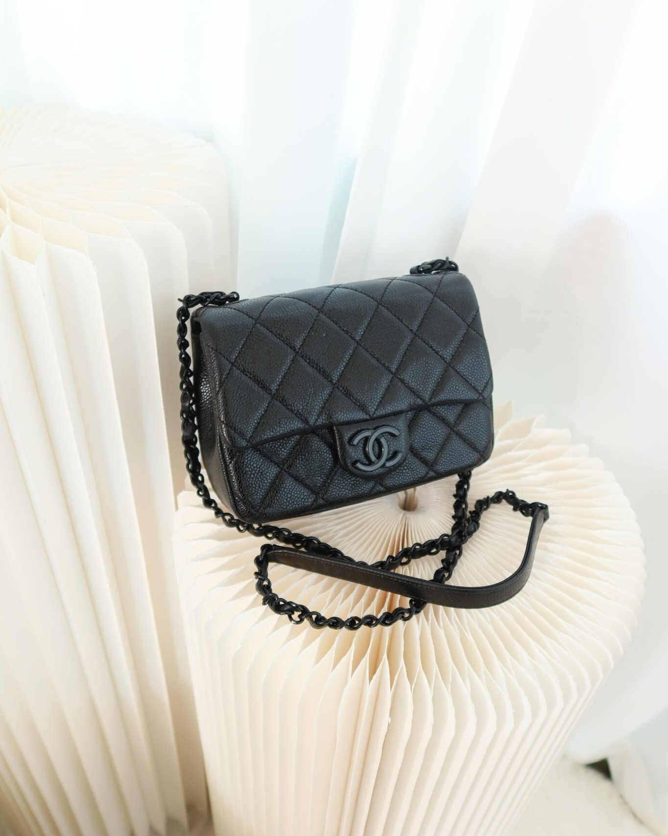 Chanel Quilted Mini Square Flap Bag So Black Caviar Incognito