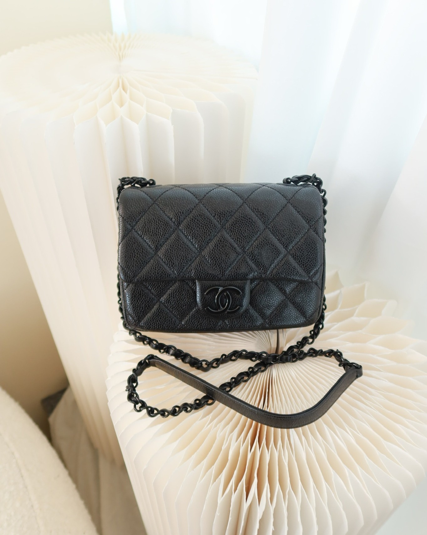 Chanel Quilted Mini Square Flap Bag So Black Caviar Incognito