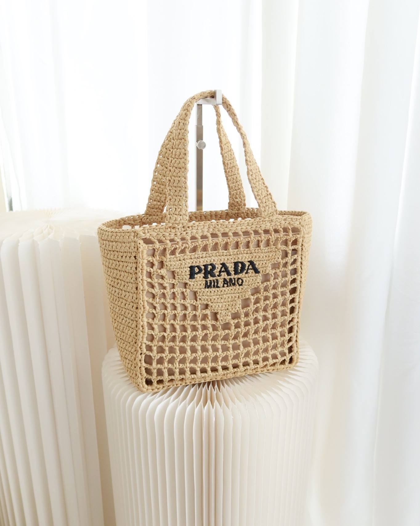 Prada Small Raffia Shopping Tote Bag