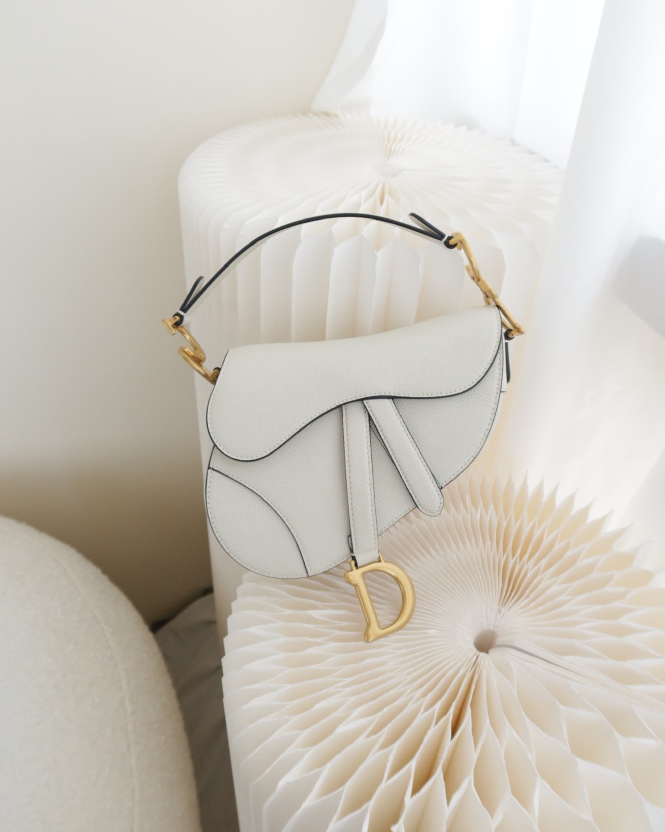 Dior Mini Saddle Bag White Grained Calfskin