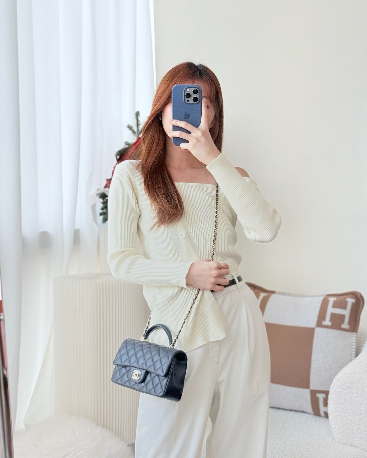 Chanel Top Handle Mini Rectangular Flap Bag Navy Lambskin