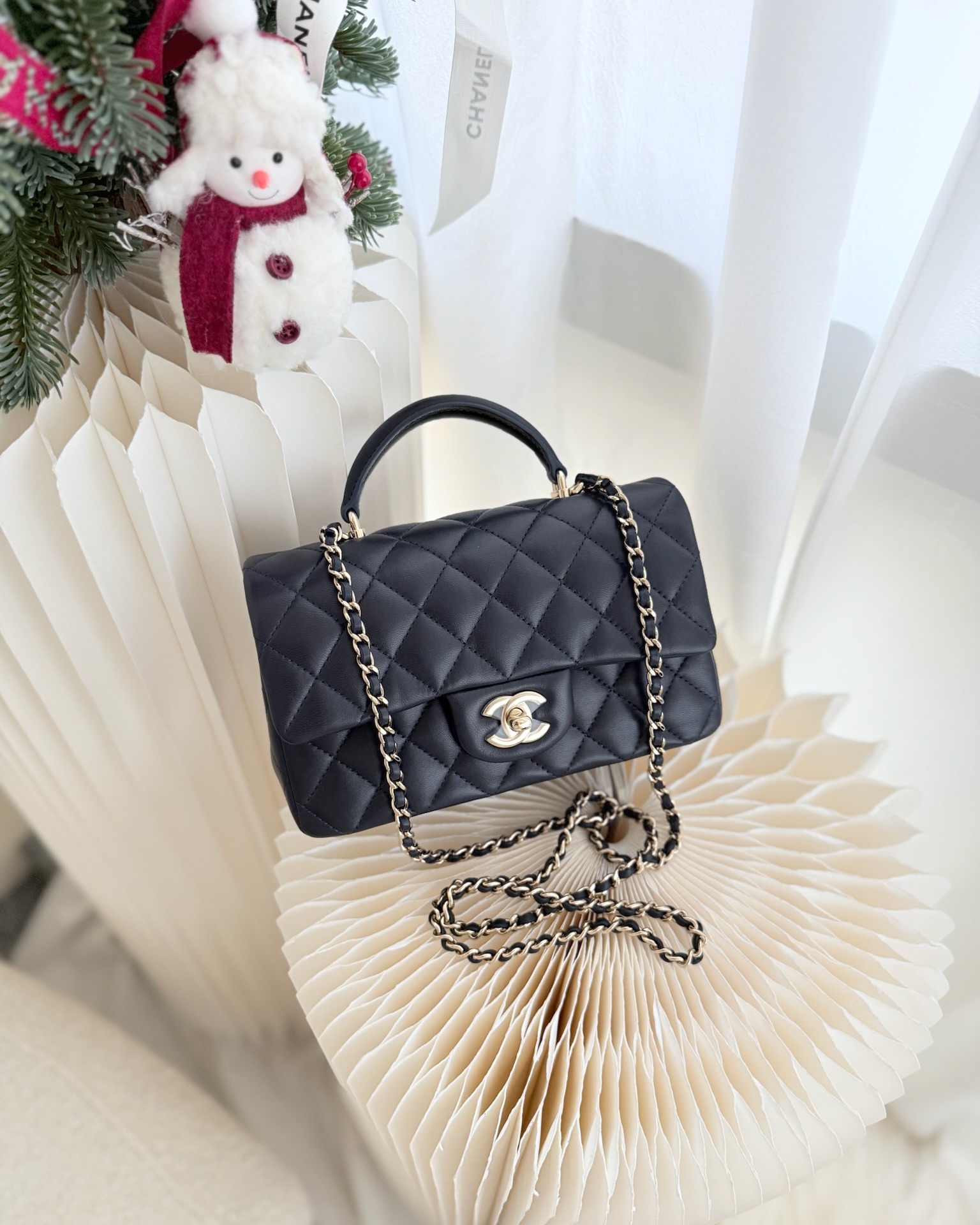 Chanel Top Handle Mini Rectangular Flap Bag Navy Lambskin