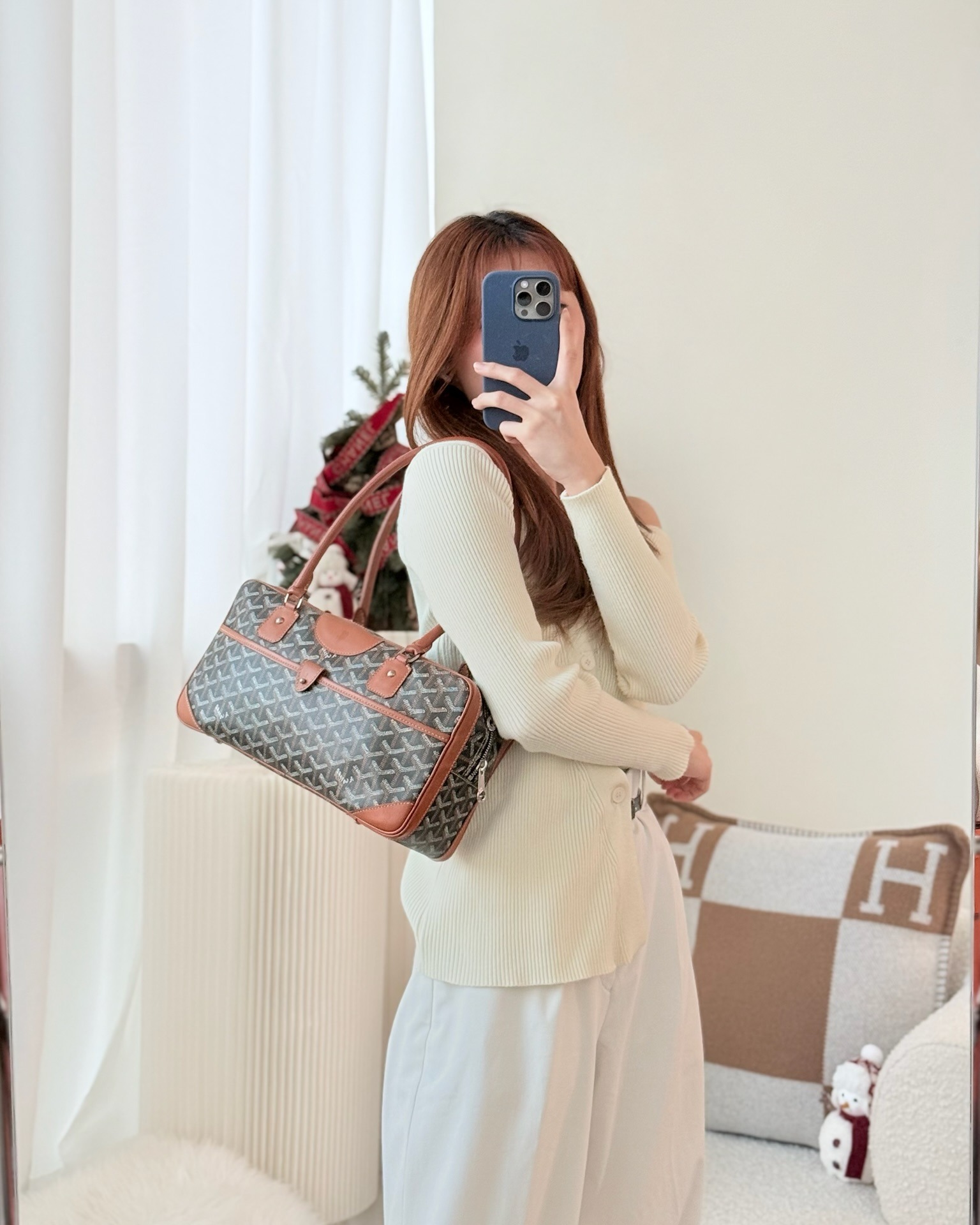 Goyard Saint Martin Bag Goyardine Canvas Black/ Tan