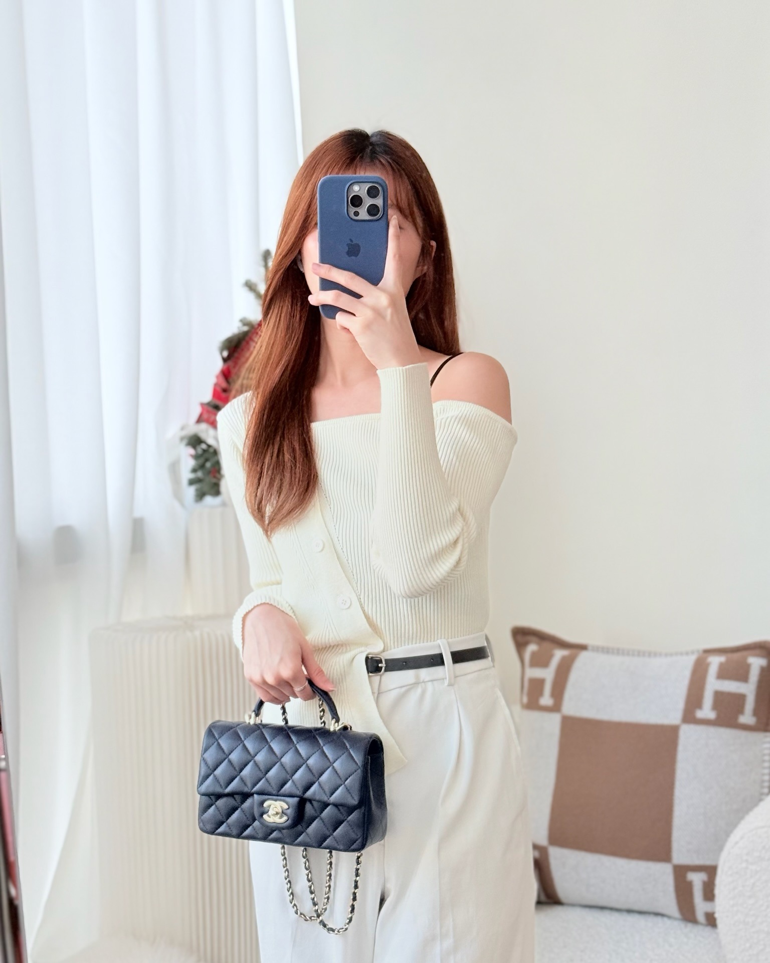 Chanel Top Handle Mini Rectangular Flap Bag Navy Lambskin