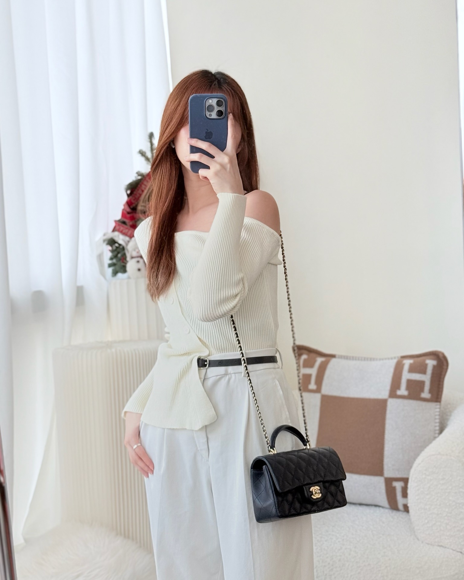 Chanel Top Handle Mini Rectangular Flap Bag Navy Lambskin