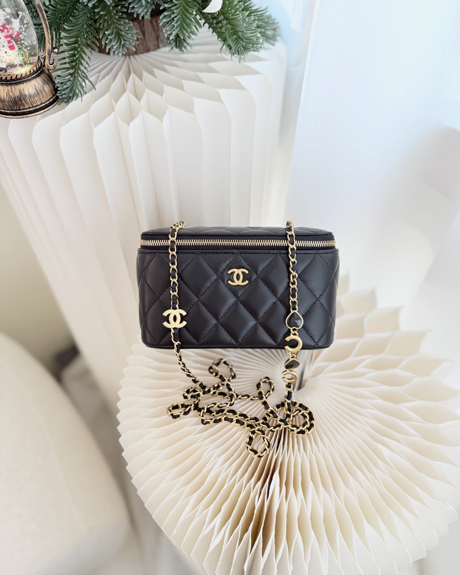Chanel Vanity with COCO Heart Chain Black Lambskin Aged