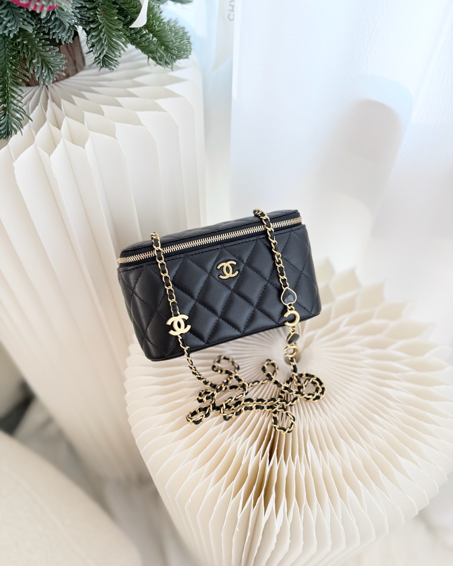 Chanel Vanity with COCO Heart Chain Black Lambskin Aged