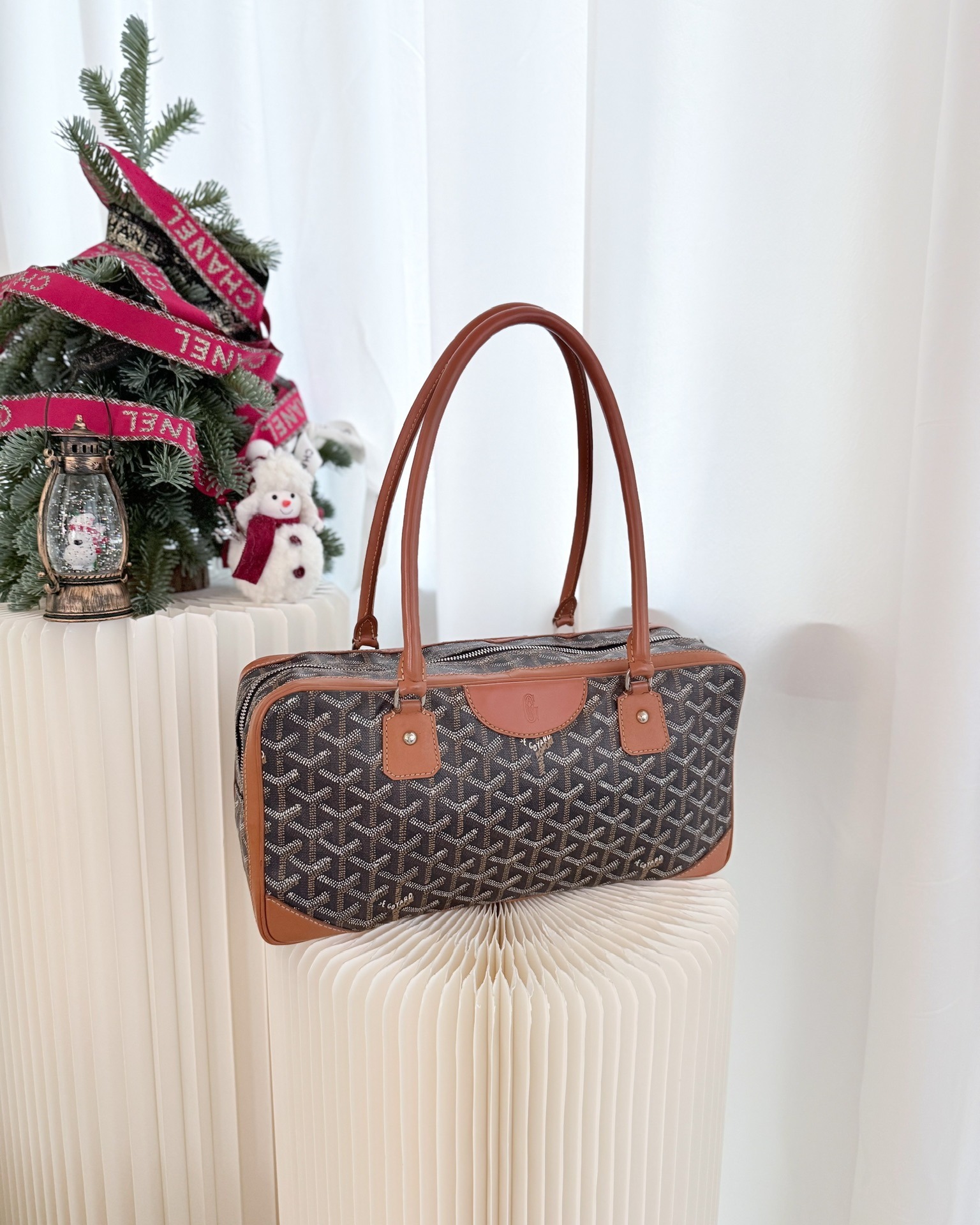 Goyard Saint Martin Bag Goyardine Canvas Black/ Tan