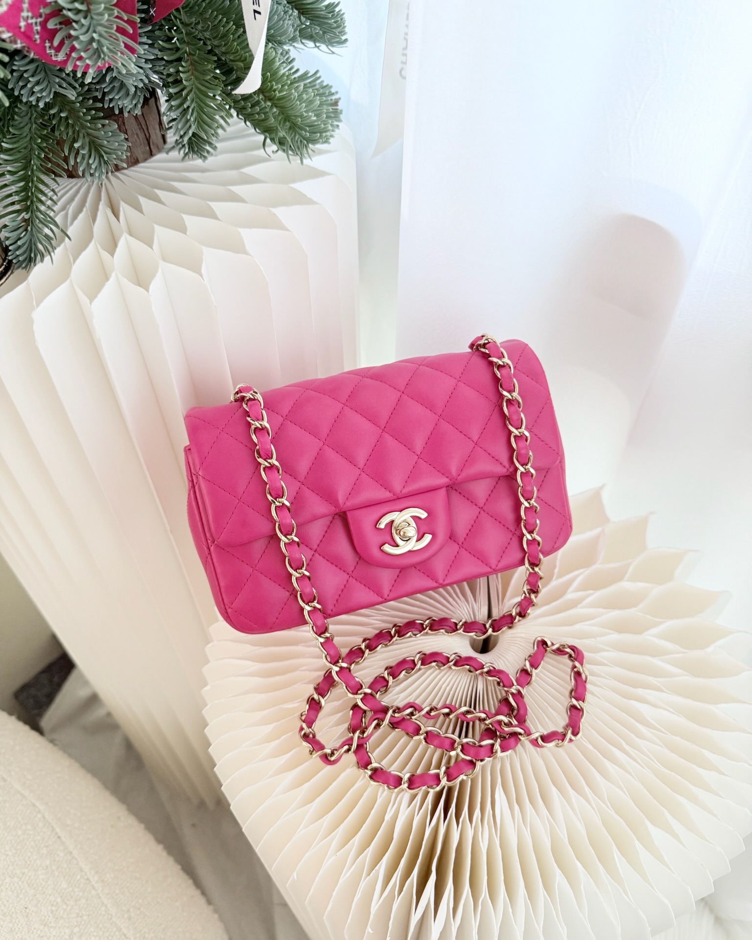Chanel Quilted Mini Rectangular Flap Berry Red Lambskin