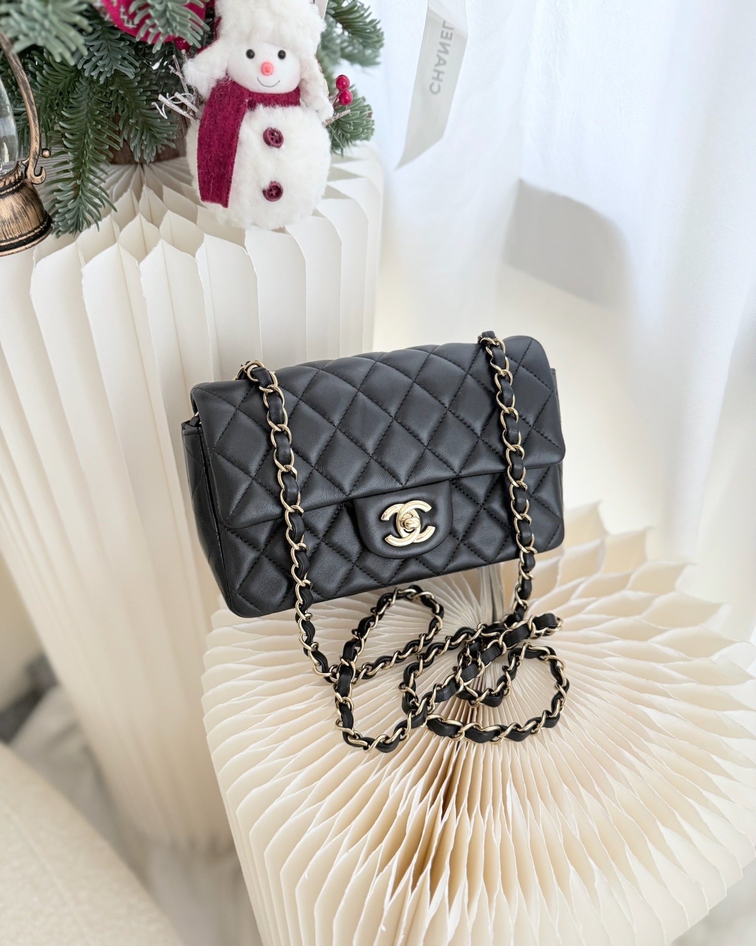 Chanel Quilted Mini Rectangular Flap Black Lambskin
