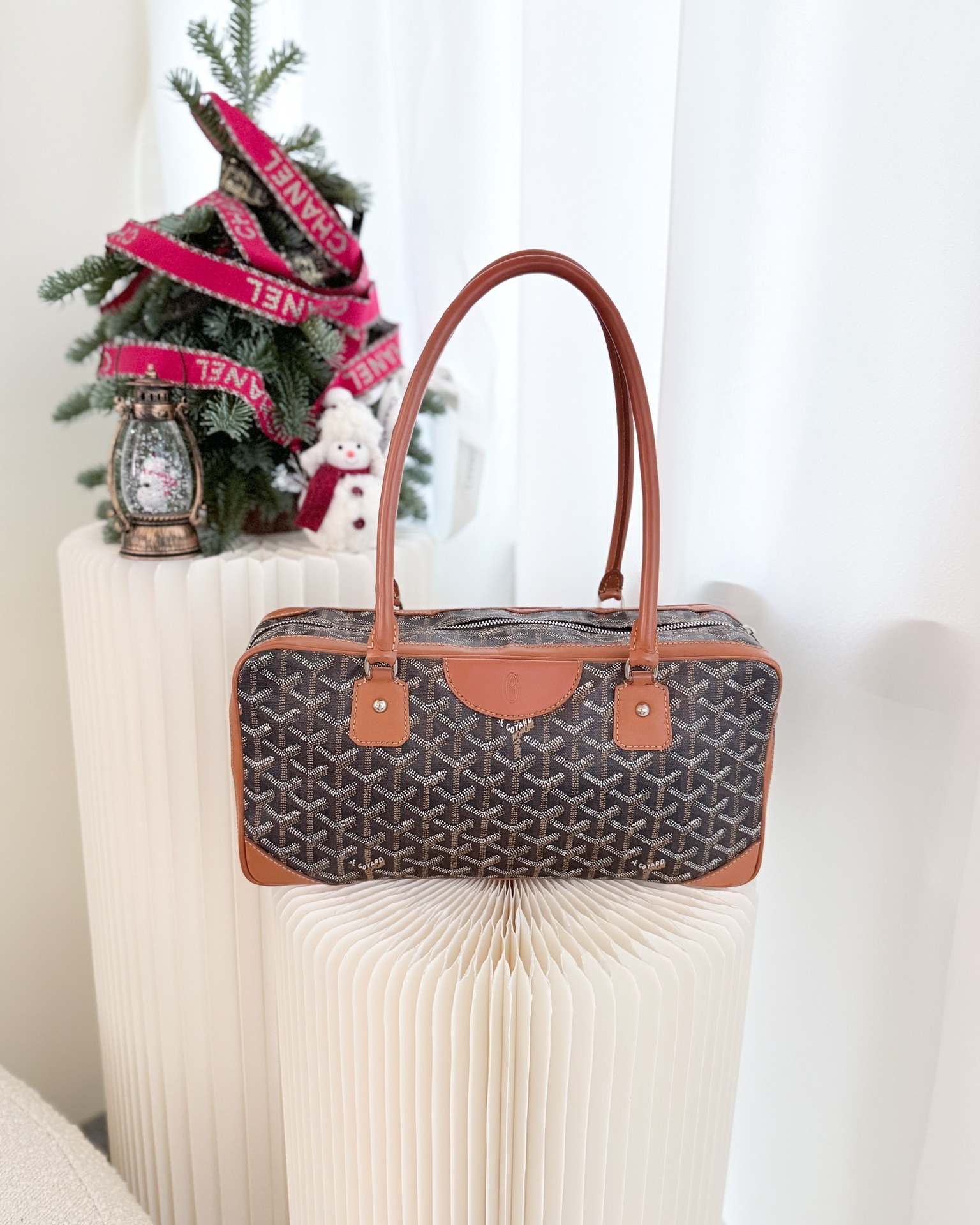 Goyard Saint Martin Bag Goyardine Canvas Black/ Tan