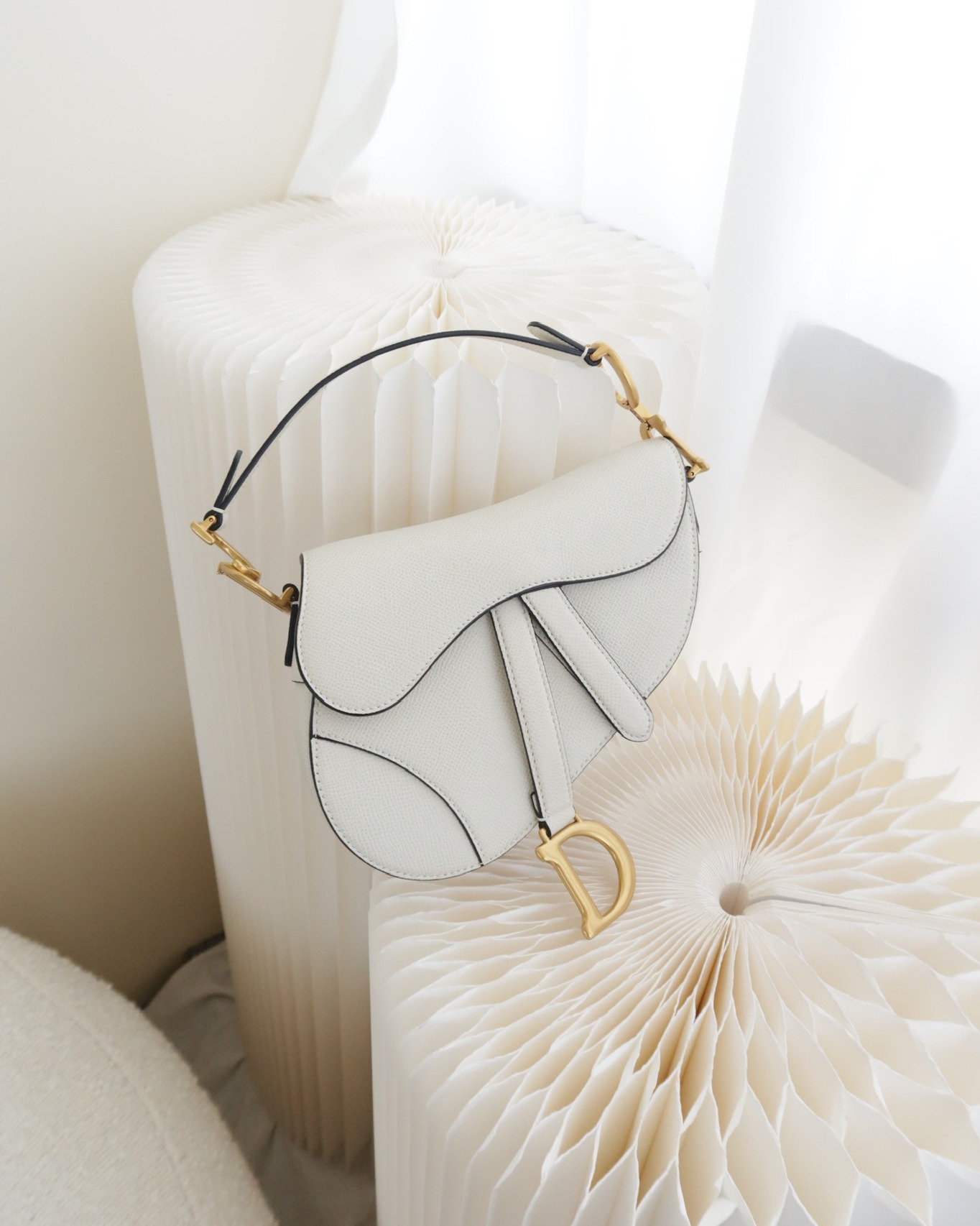 Dior Mini Saddle Bag White Grained Calfskin