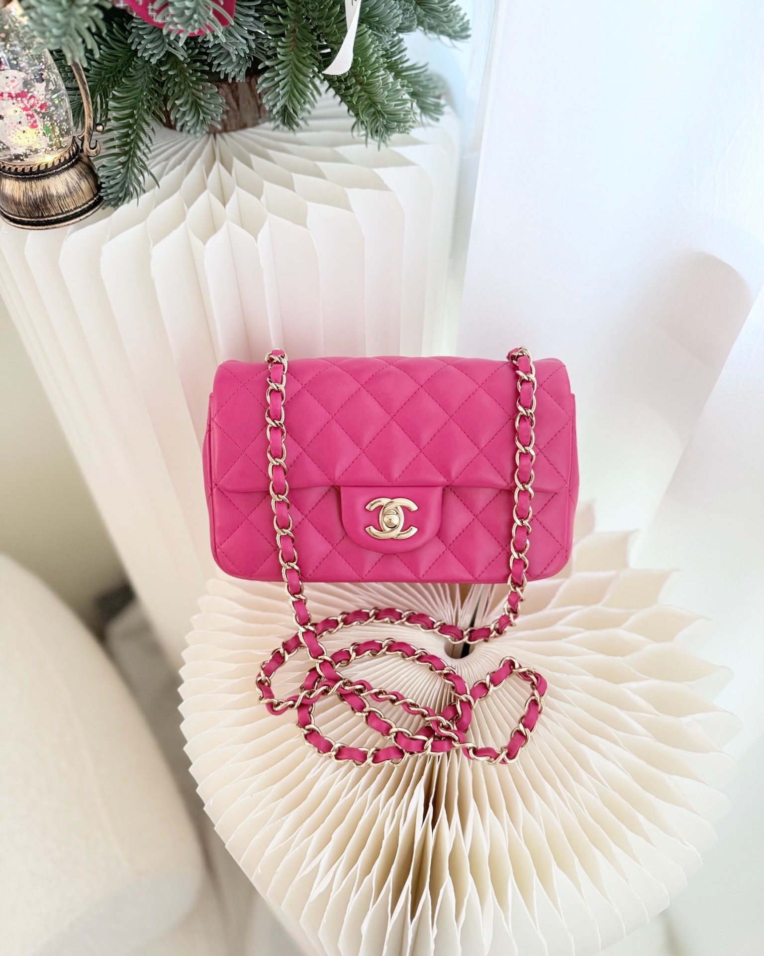 Chanel Quilted Mini Rectangular Flap Berry Red Lambskin