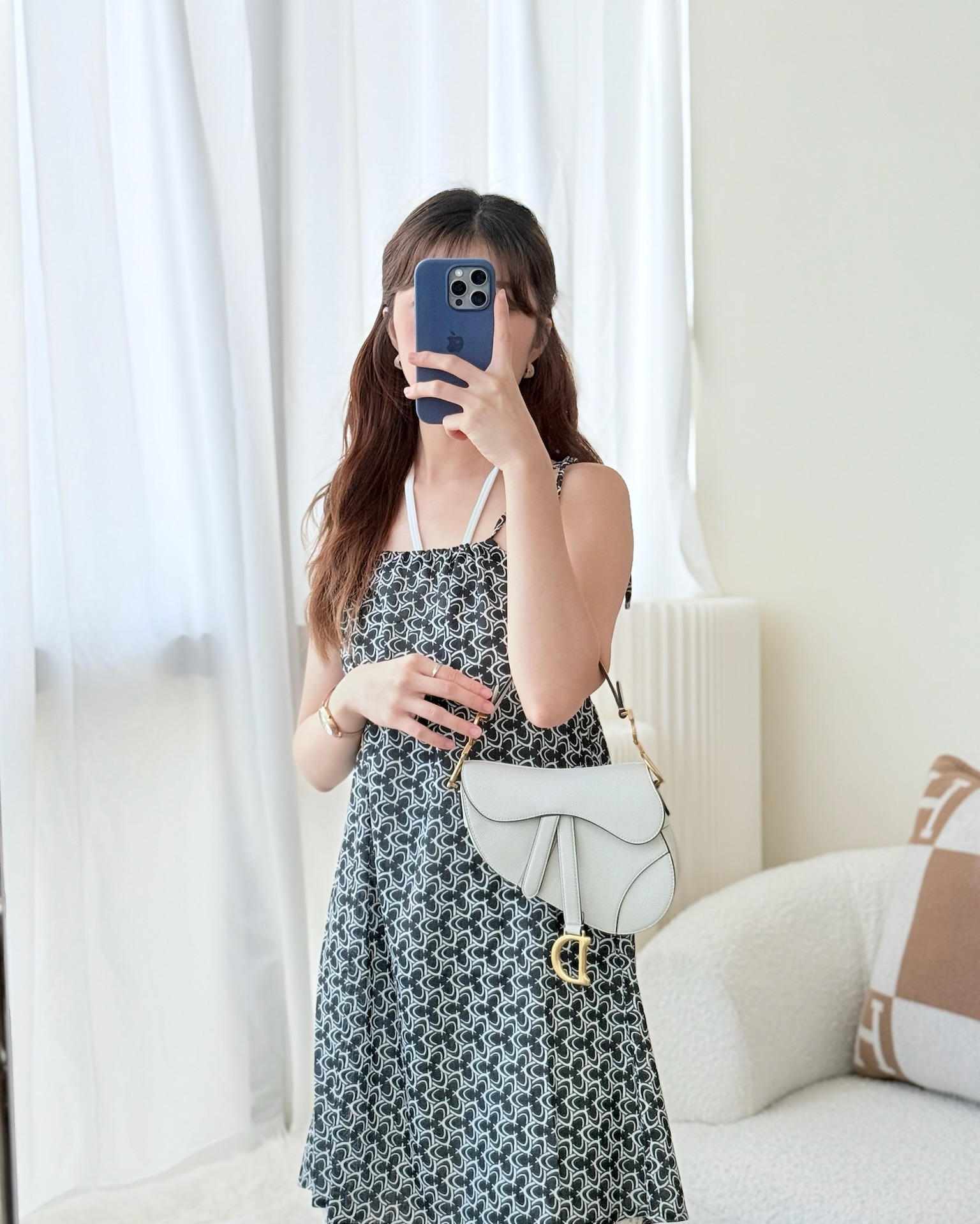 Dior Mini Saddle Bag White Grained Calfskin