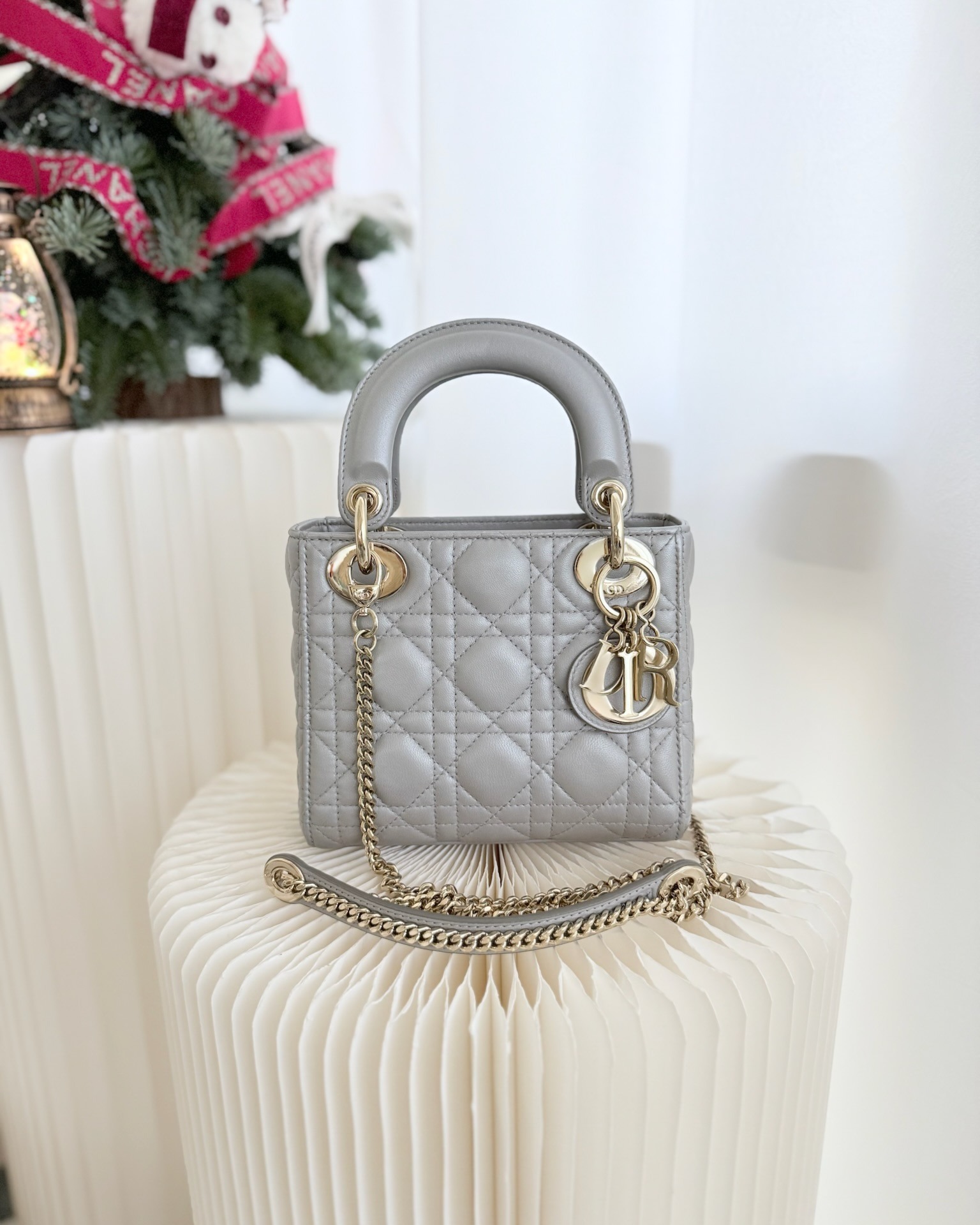 Dior Mini Lady Dior Iridescent Grey Lambskin Cannage