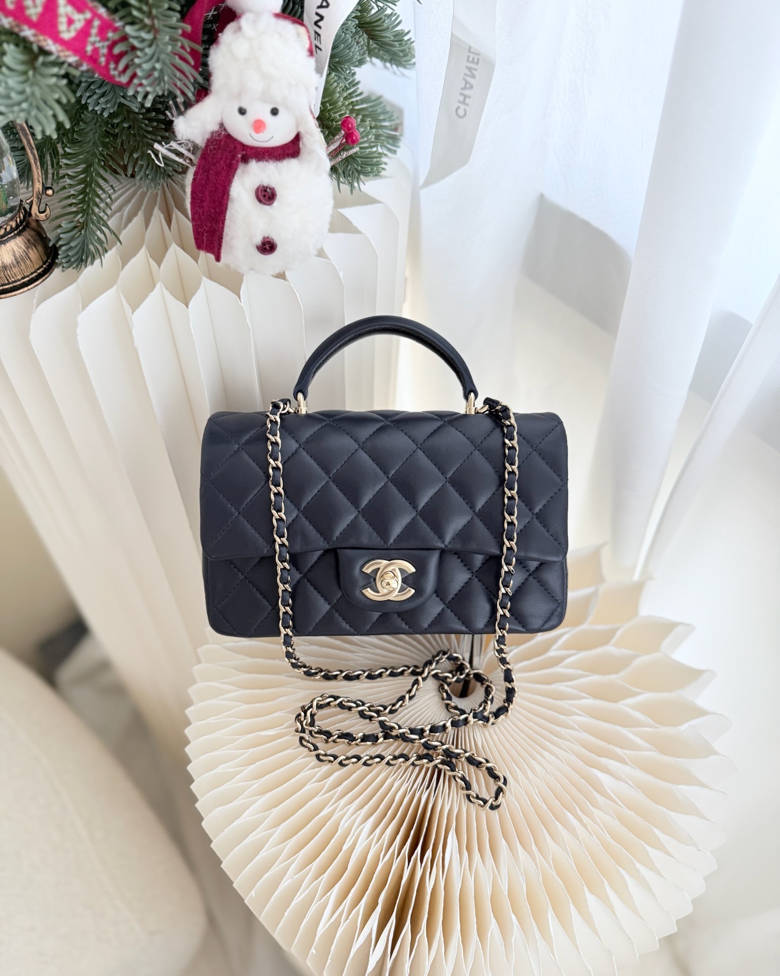 Chanel Top Handle Mini Rectangular Flap Bag Navy Lambskin