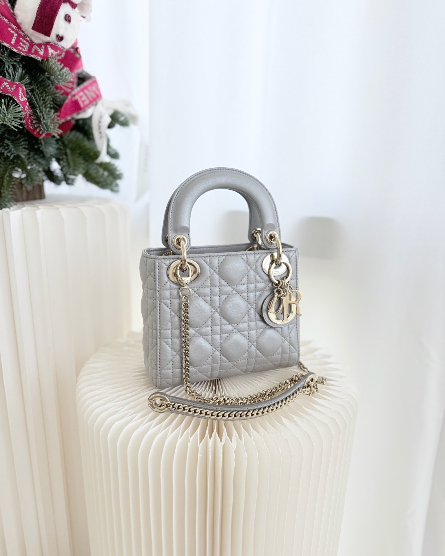 Dior Mini Lady Dior Iridescent Grey Lambskin Cannage