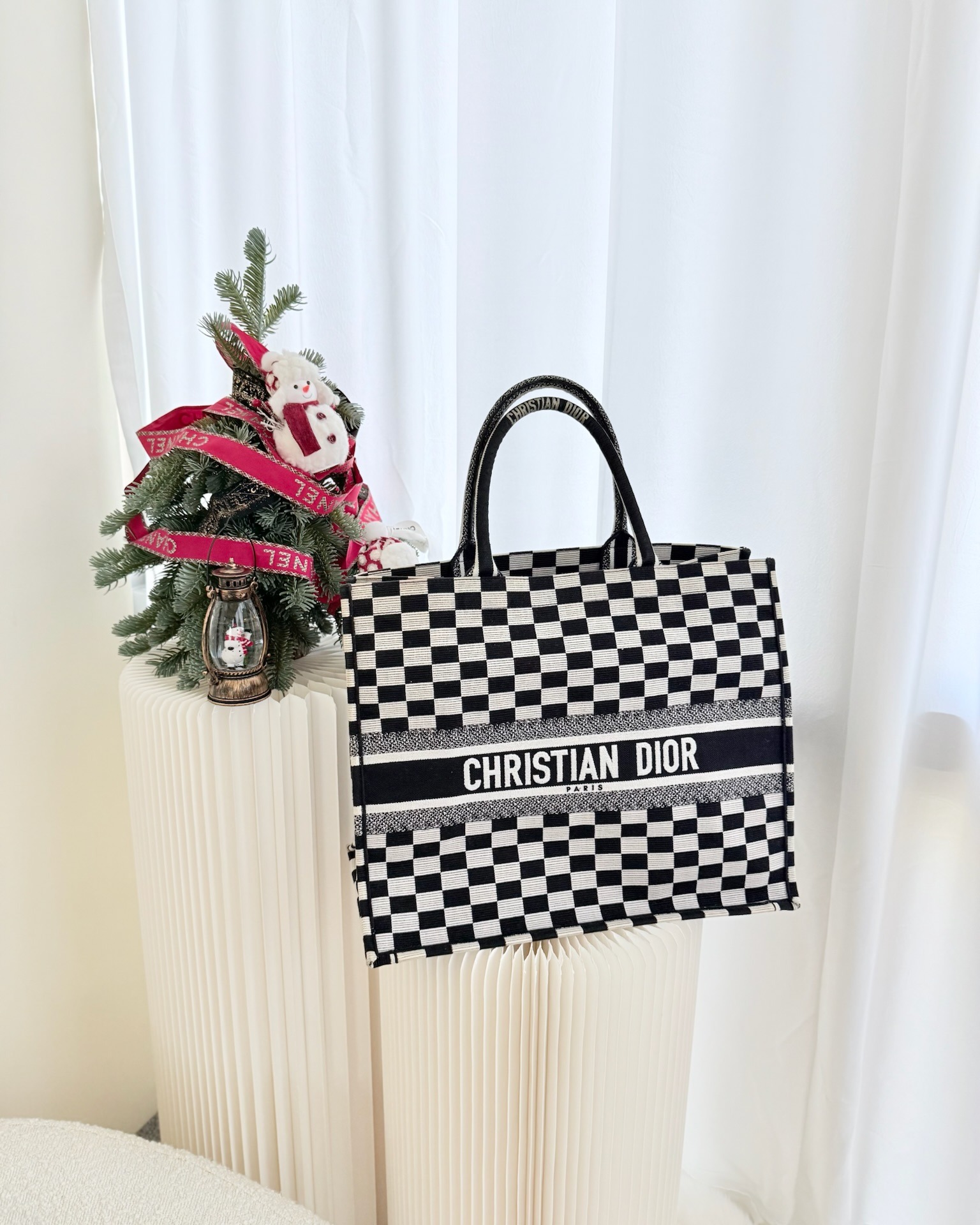 Dior Large Book Tote Checkered Black/ White Canvas