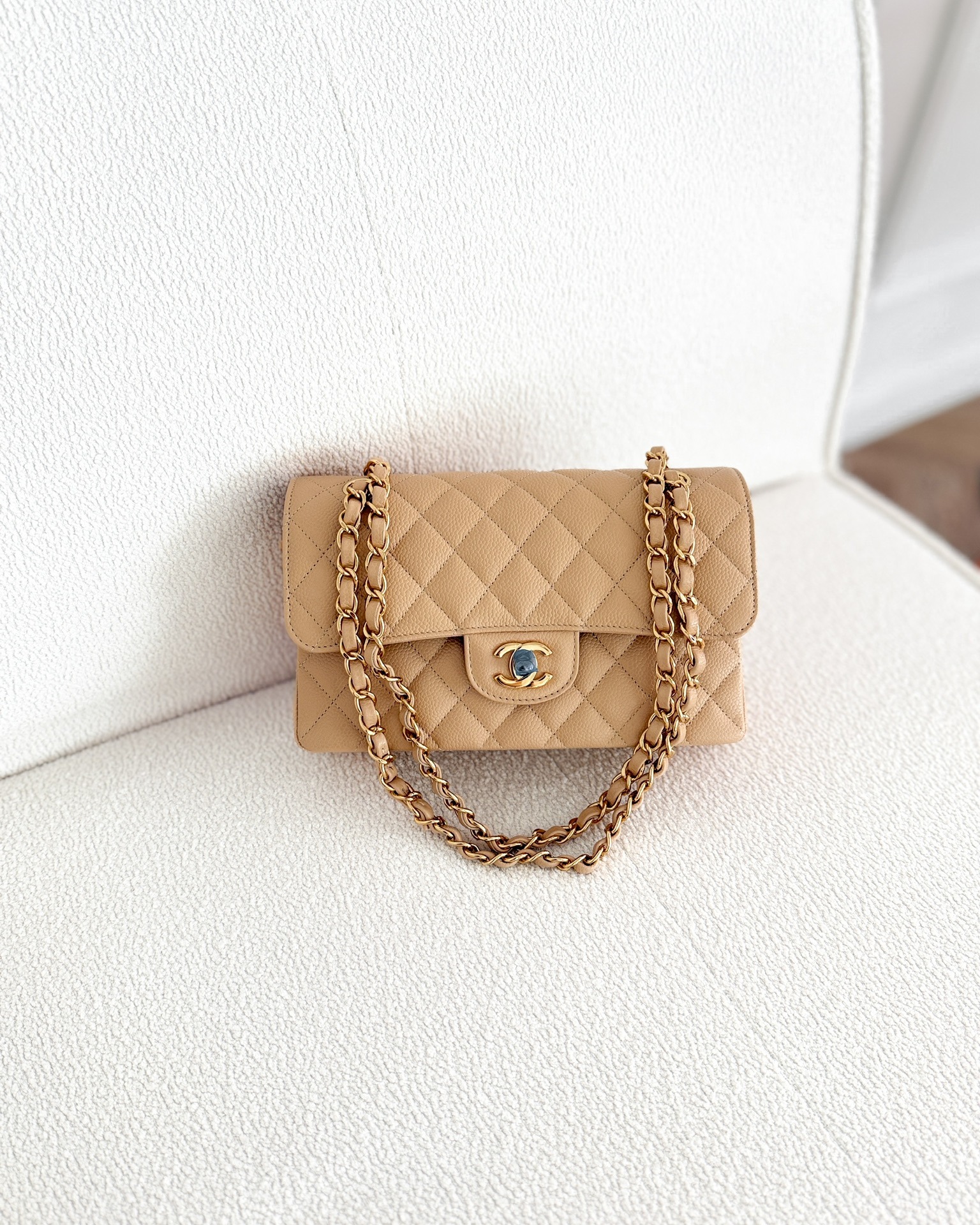 Chanel Small S/M Classic Flap Quilted Beige Caviar