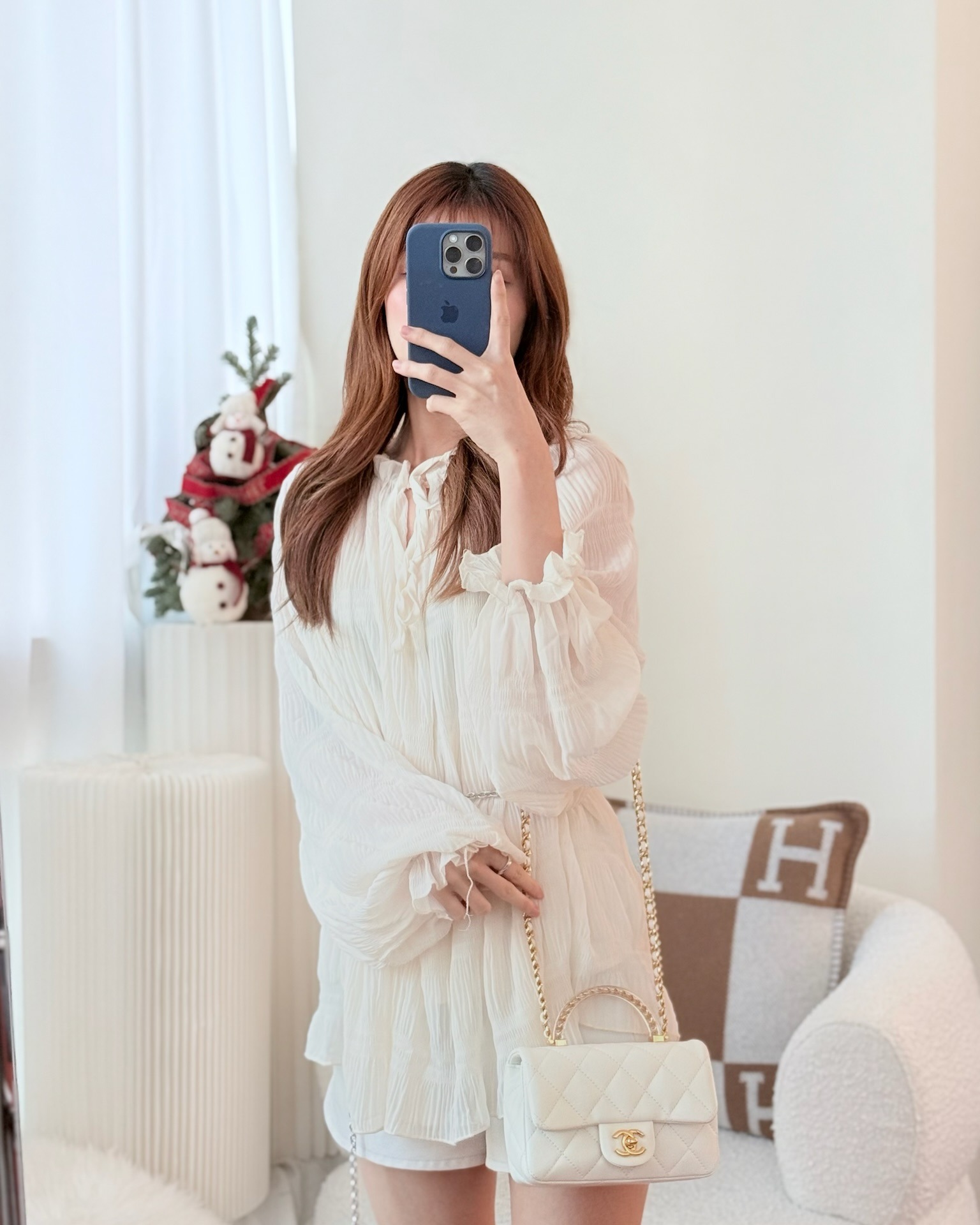 Chanel Top Handle Mini Flap Ivory White Lambskin