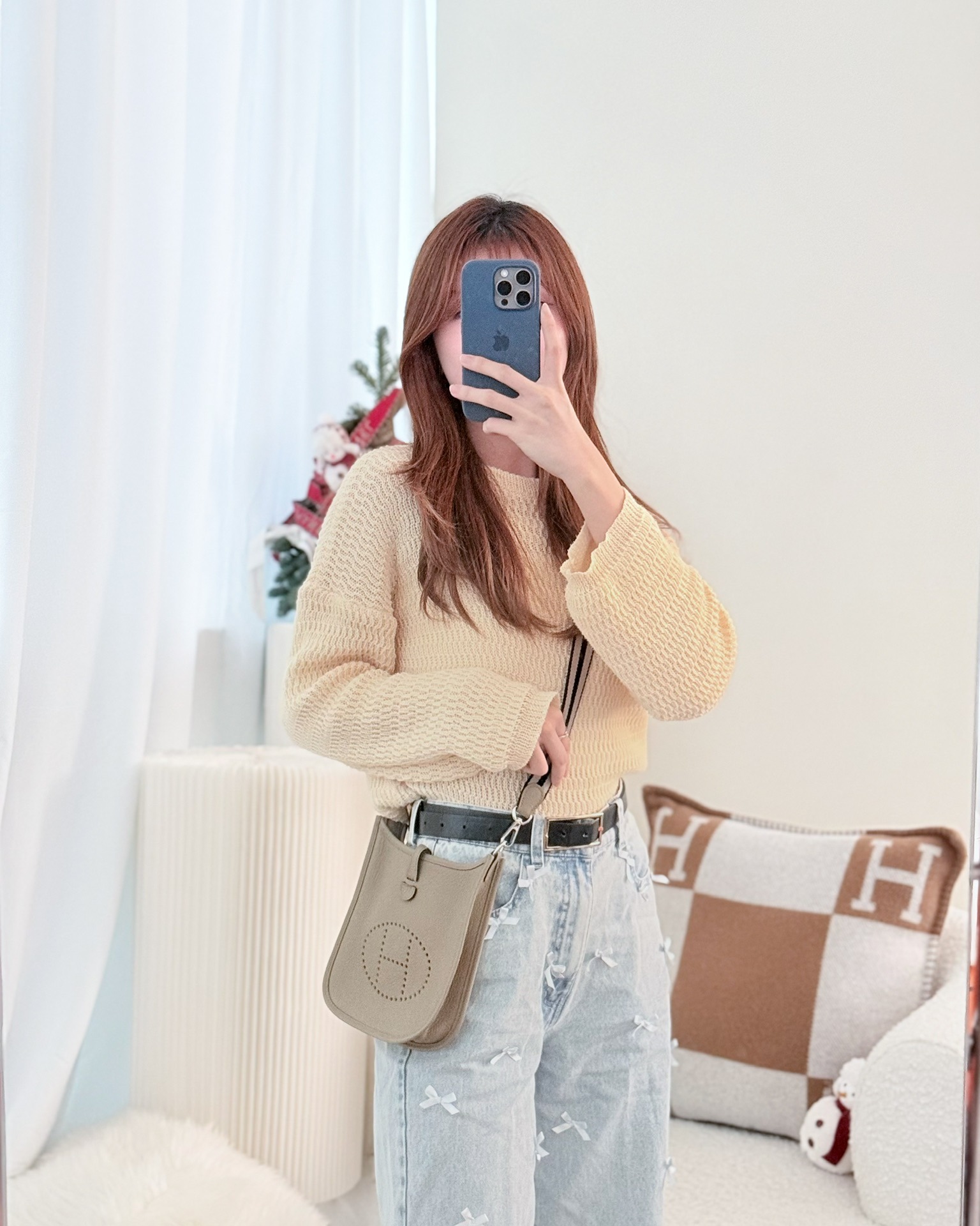 Hermès Mini Evelyne 16 Beige Marfa 8Q Clemence Palladium Hardware