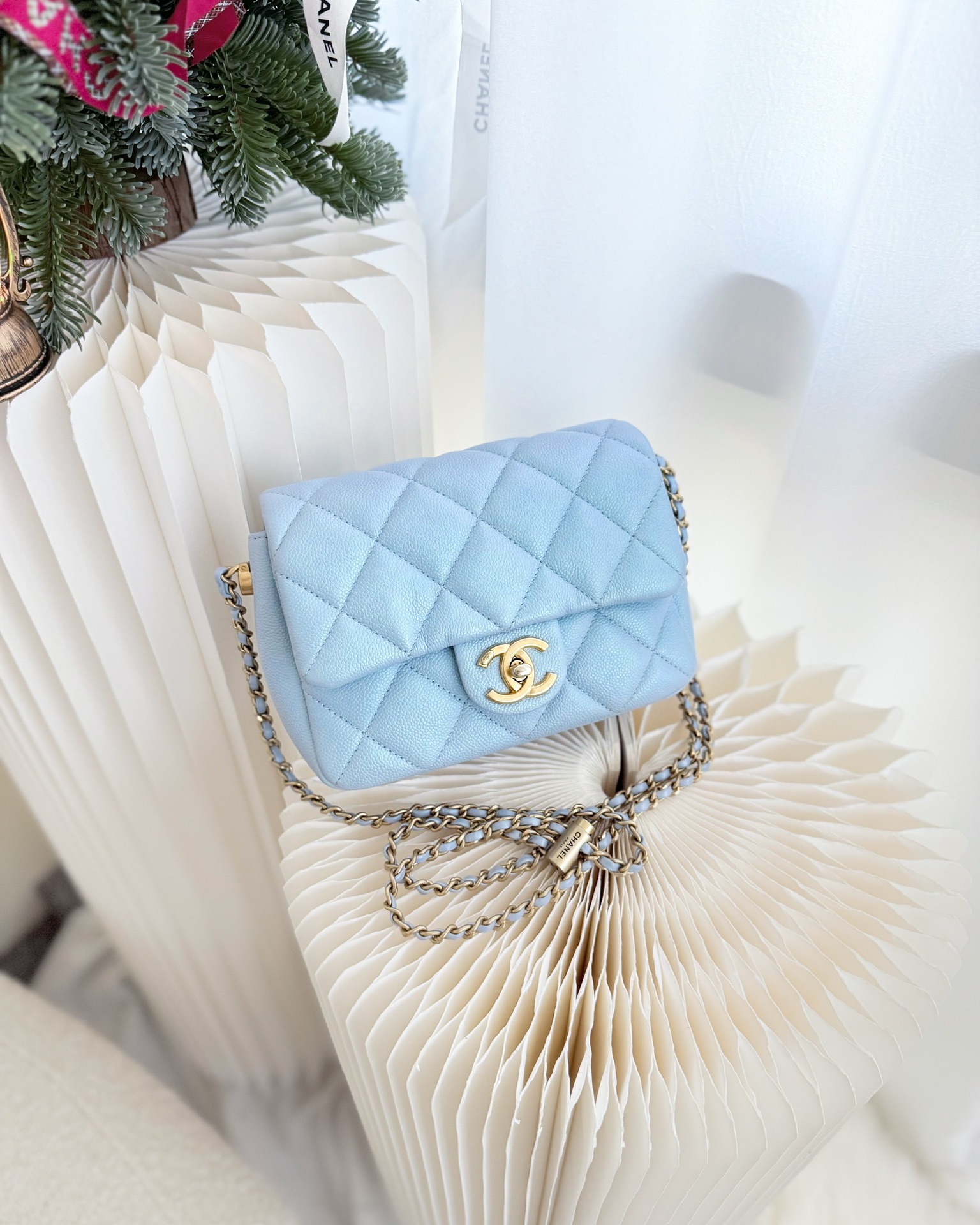Chanel Quilted My Perfect Mini Iridescent Blue Caviar Aged
