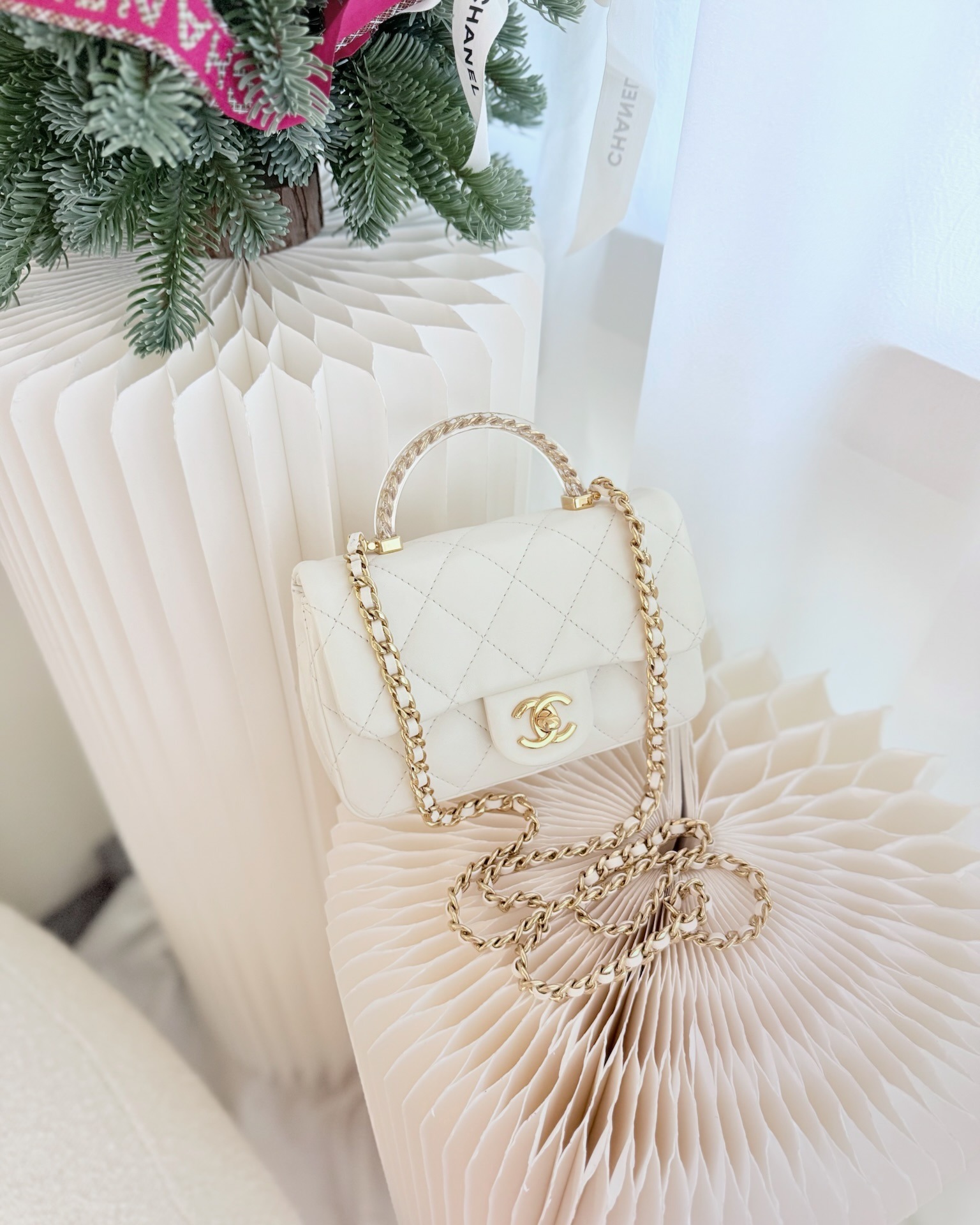 Chanel Top Handle Mini Flap Ivory White Lambskin