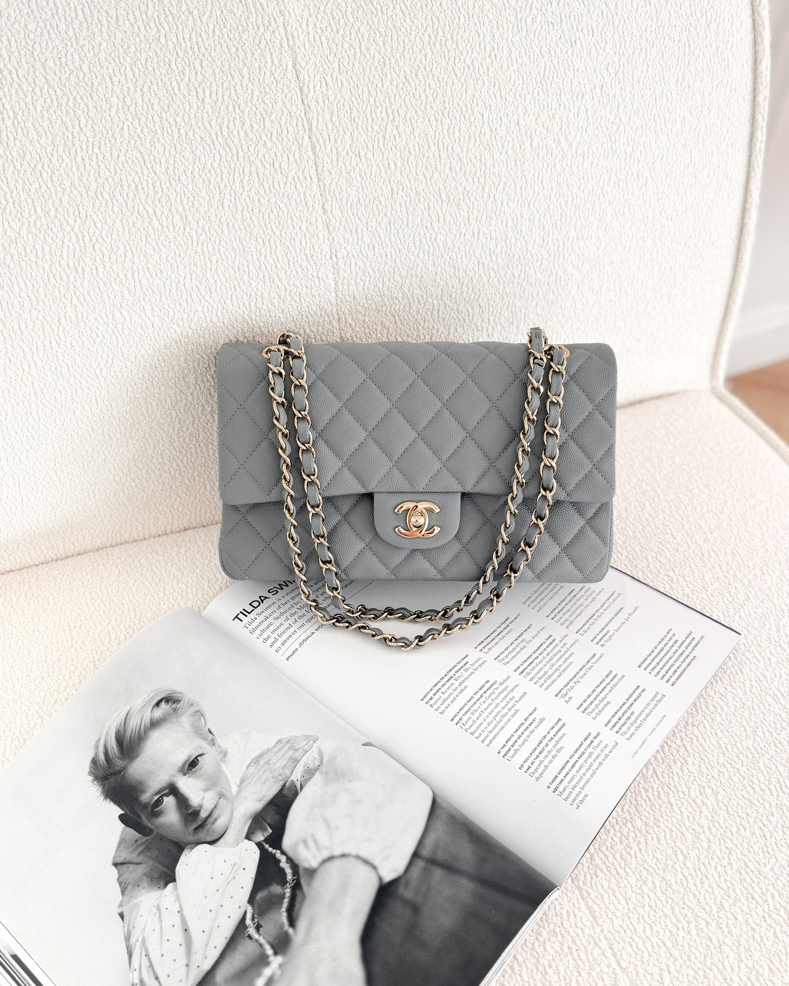 Chanel Classic M/L Medium Flap Quilted Grey Caviar