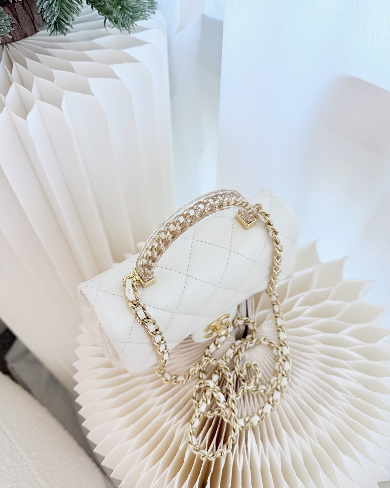 Chanel Top Handle Mini Flap Ivory White Lambskin