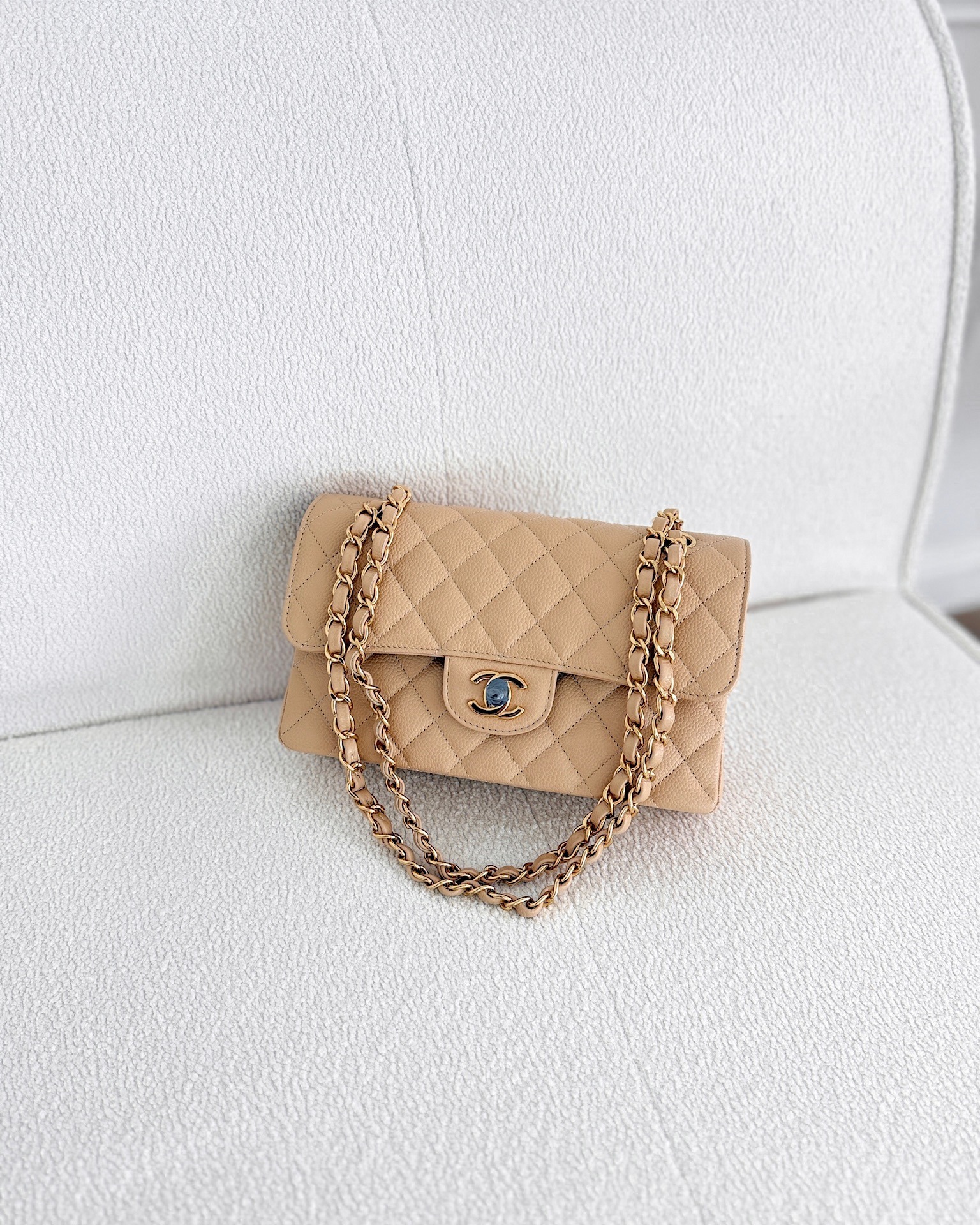 Chanel Small S/M Classic Flap Quilted Beige Caviar
