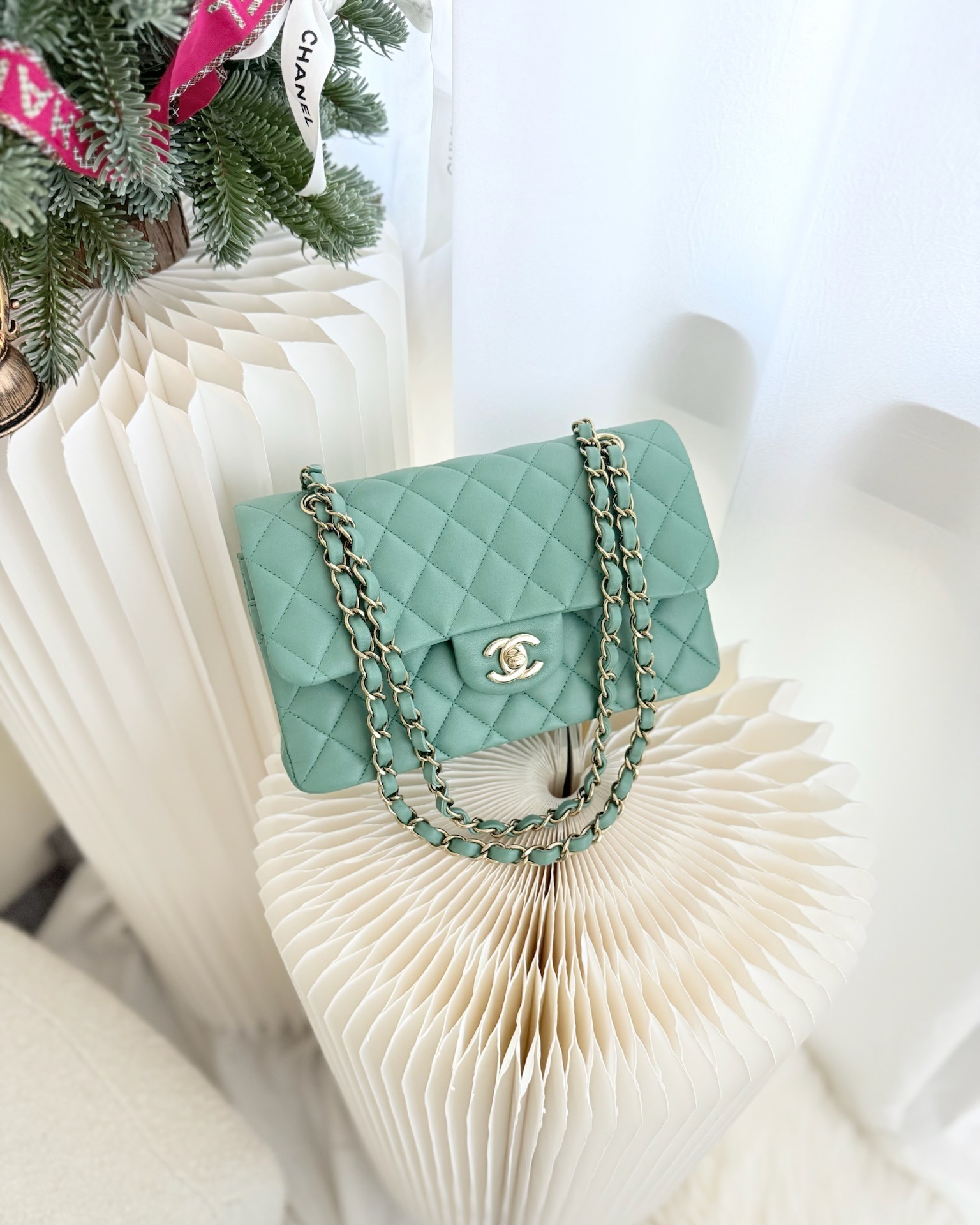 Chanel Small S/M Classic Flap Green Lambskin
