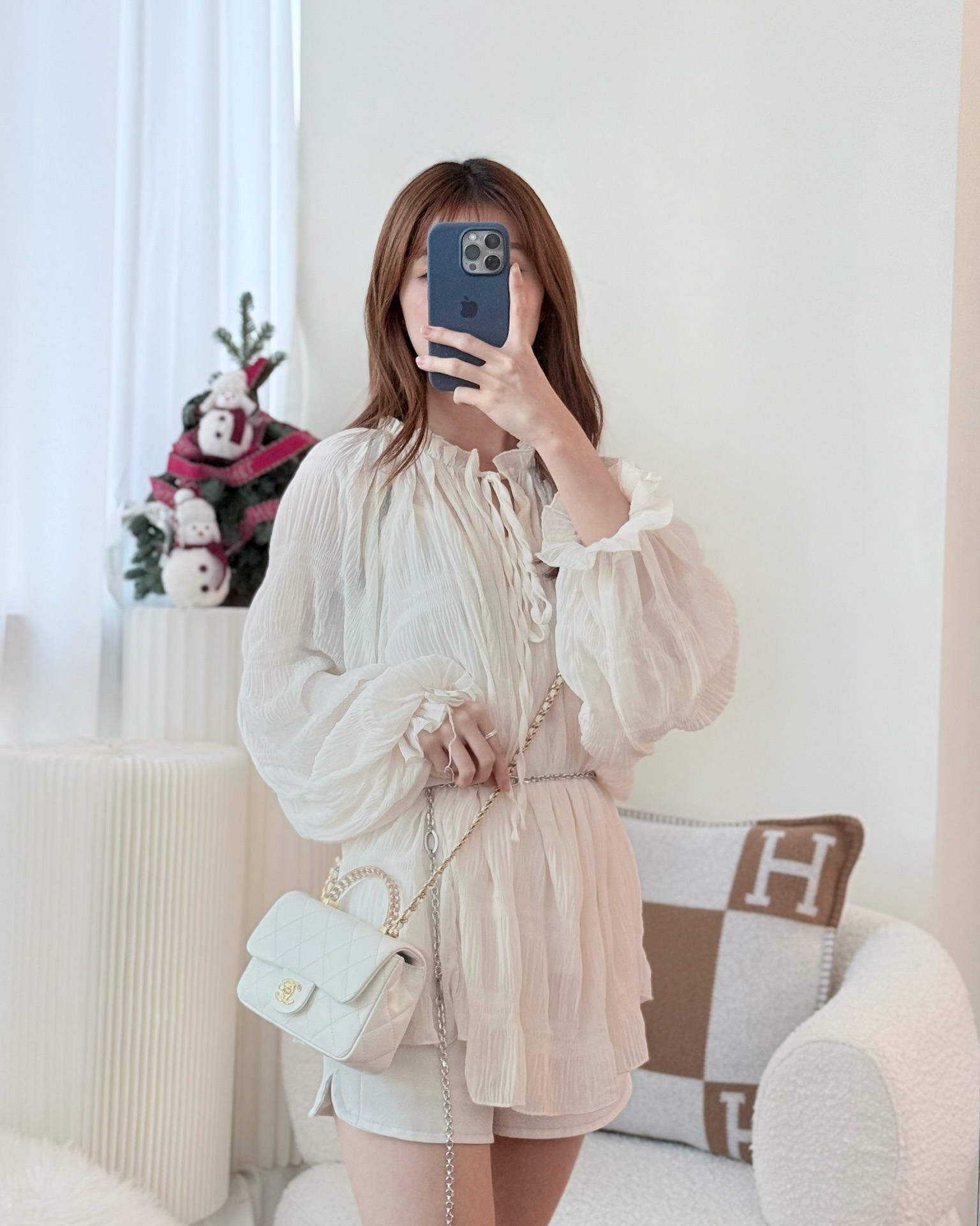 Chanel Top Handle Mini Flap Ivory White Lambskin