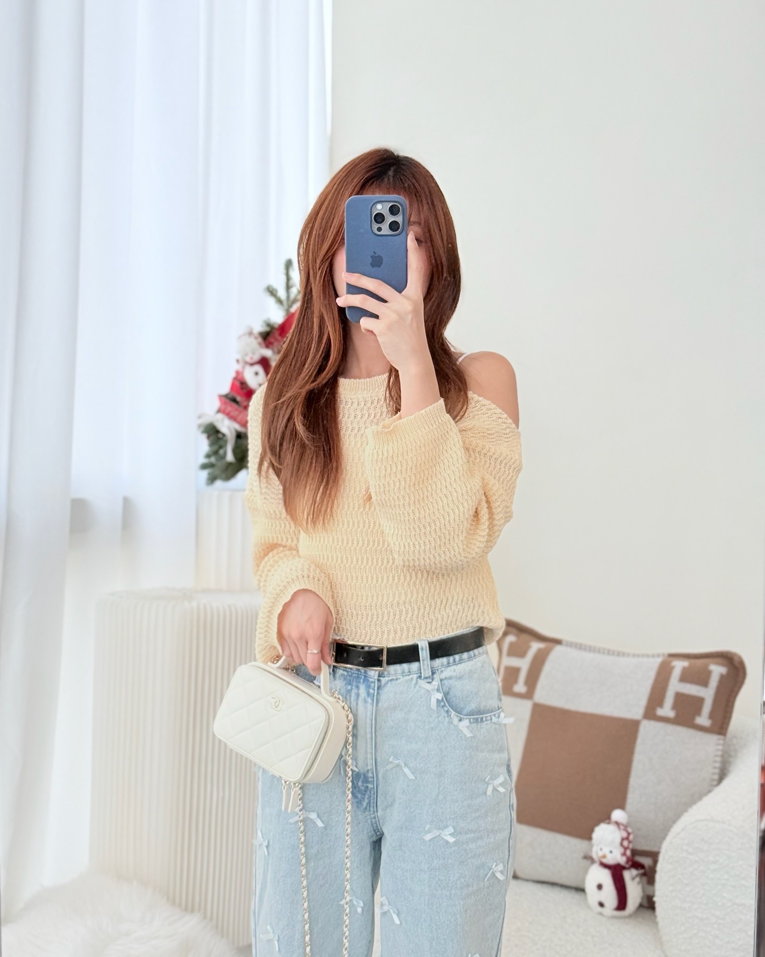 Chanel Top Handle Quilted Vanity Case White Shiny Lambskin