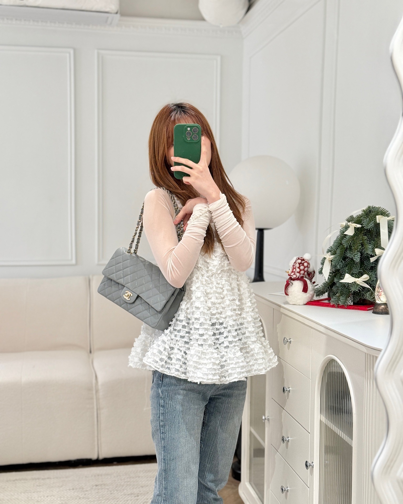 Chanel Classic M/L Medium Flap Quilted Grey Caviar