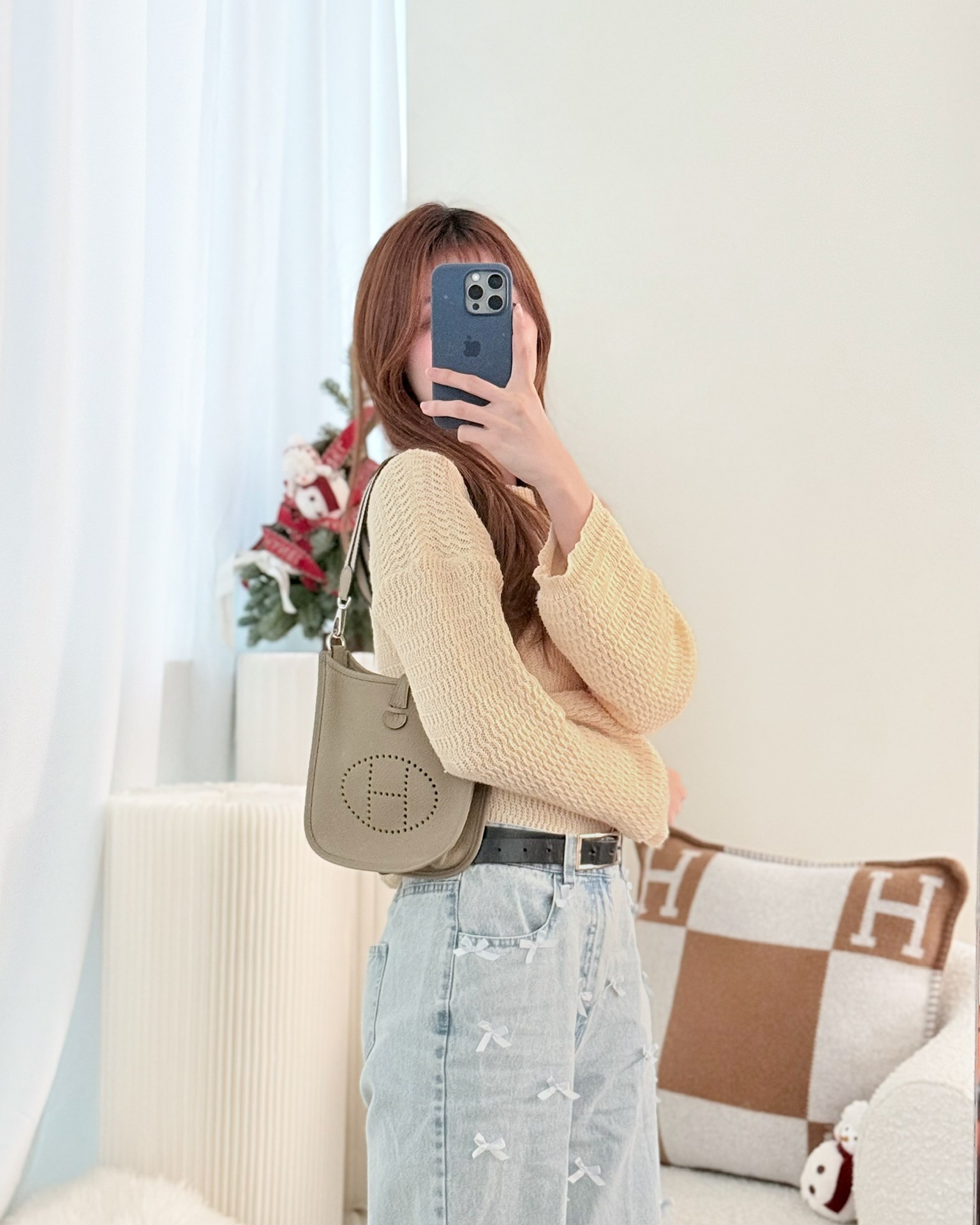 Hermès Mini Evelyne 16 Beige Marfa 8Q Clemence Palladium Hardware