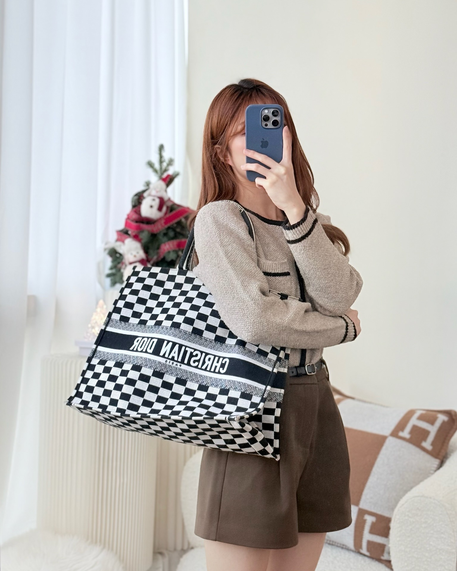 Dior Large Book Tote Checkered Black/ White Canvas
