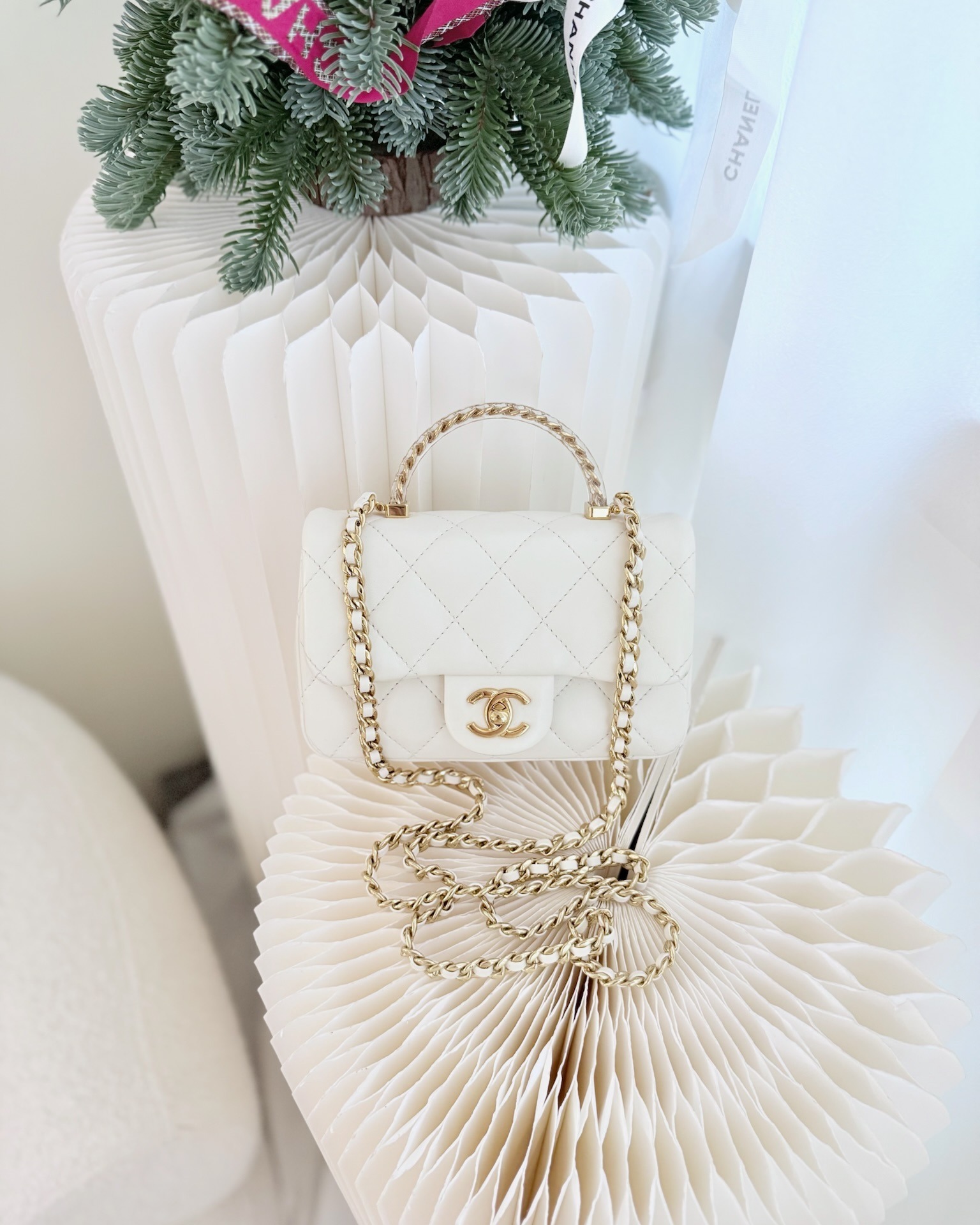 Chanel Top Handle Mini Flap Ivory White Lambskin