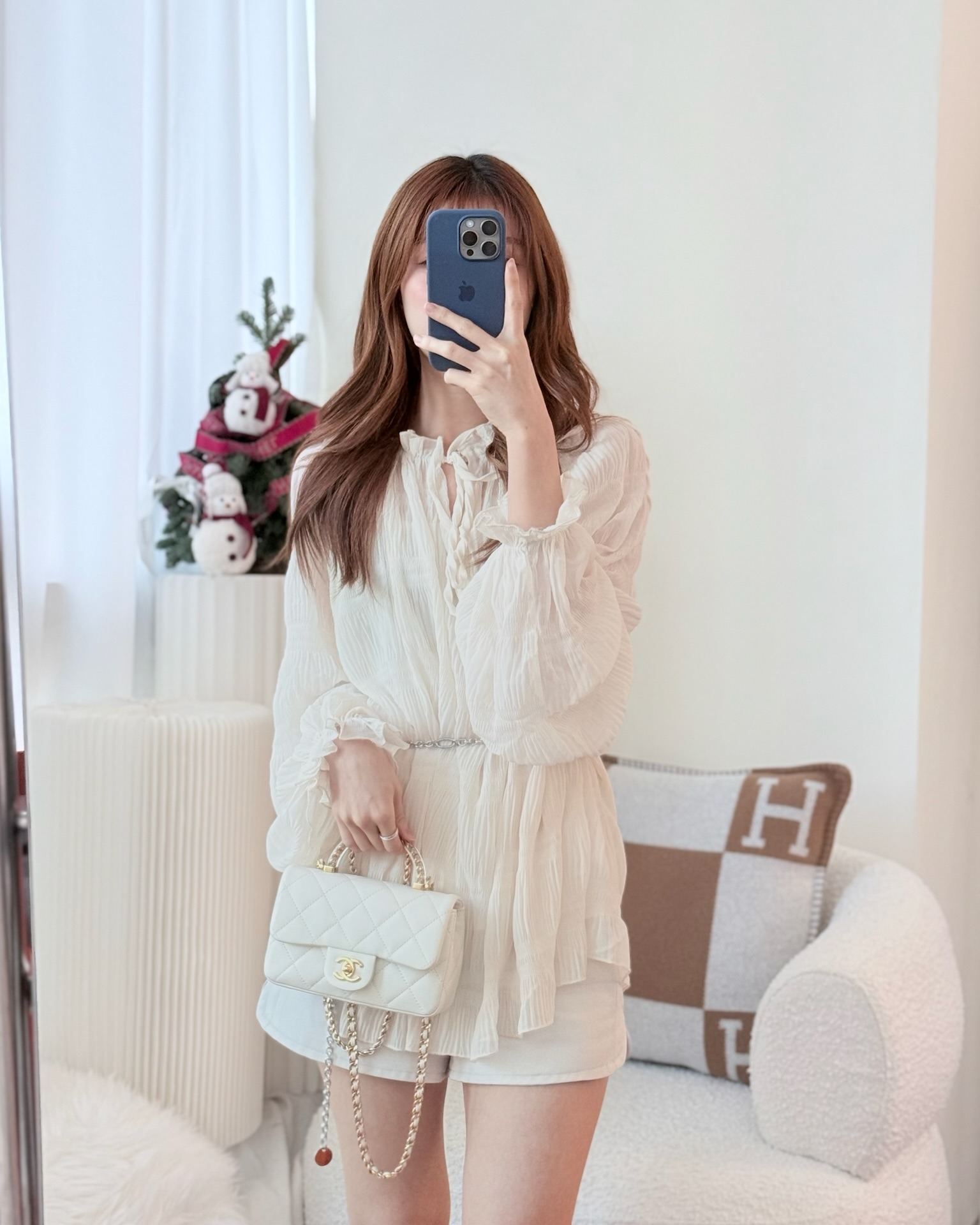 Chanel Top Handle Mini Flap Ivory White Lambskin