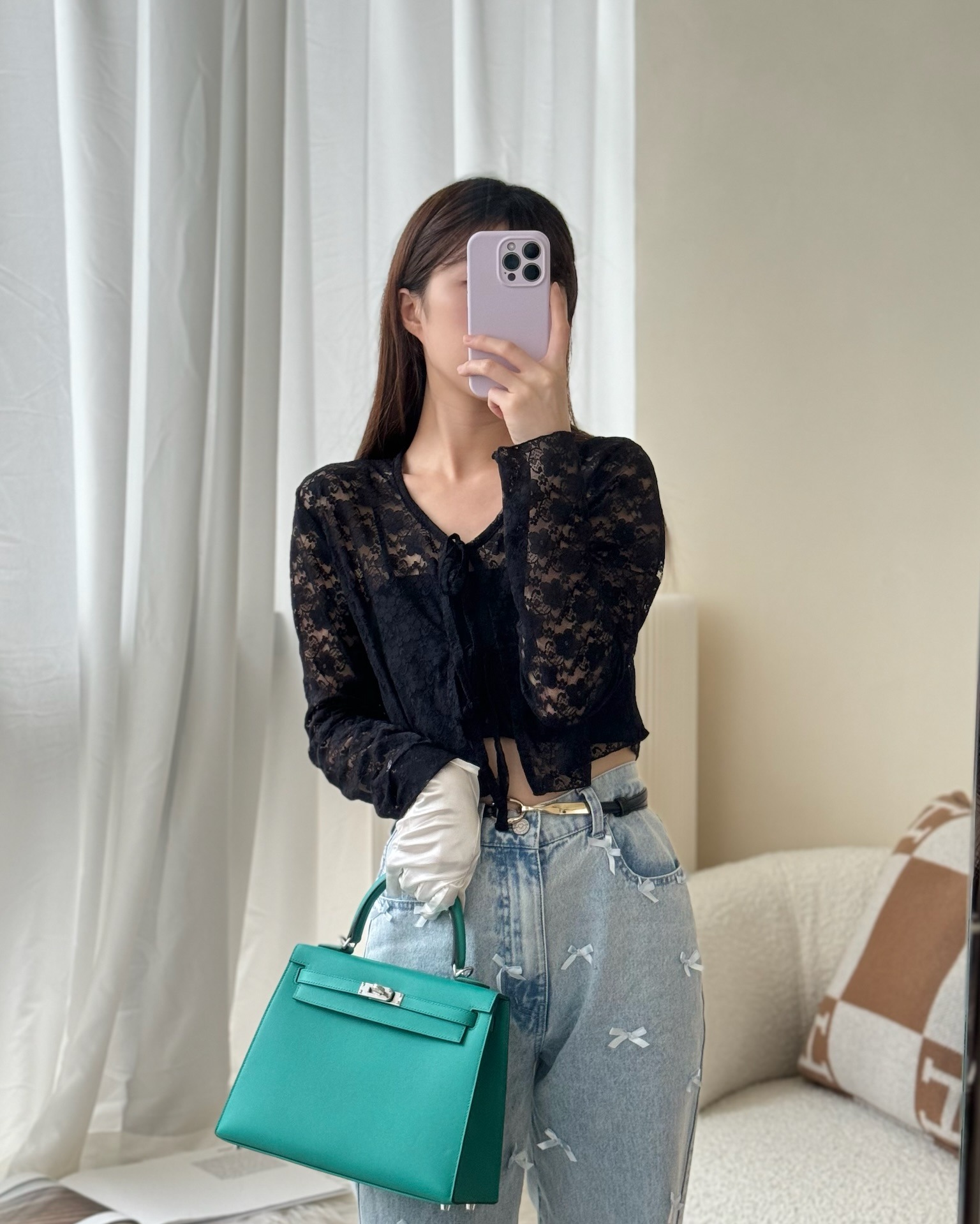 Hermès Sellier Kelly 25 Madame Leather Vert Verone U1/ Bleu De Prusse 7P Palladium Hardware