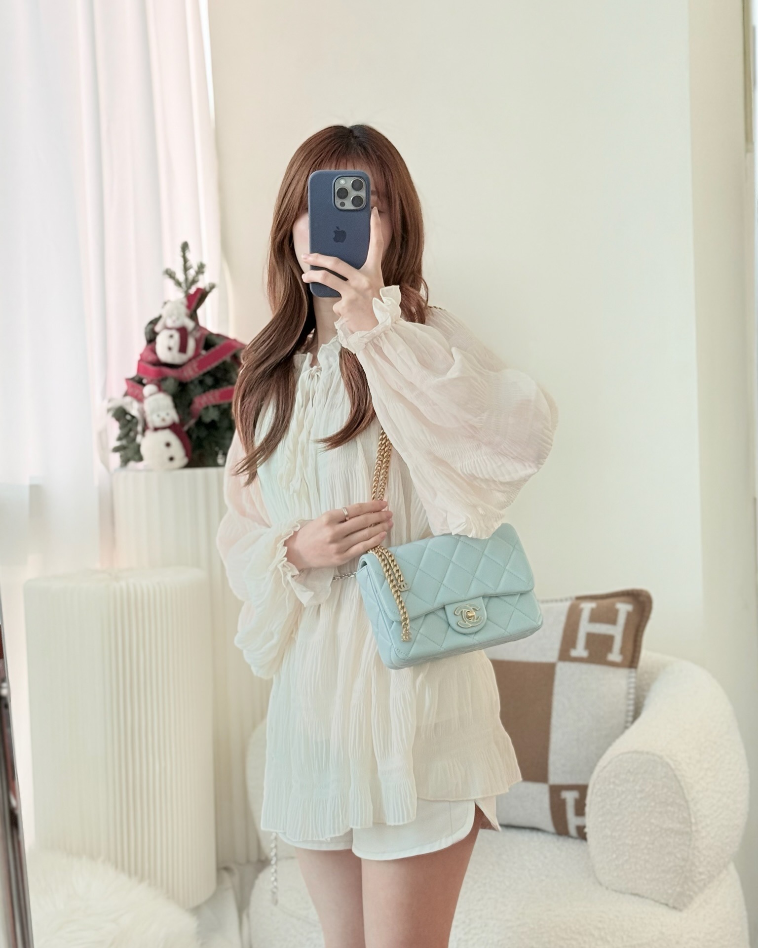 Chanel Quilted Enamel Pending CC Small Square Flap Baby Blue Lambskin 22P