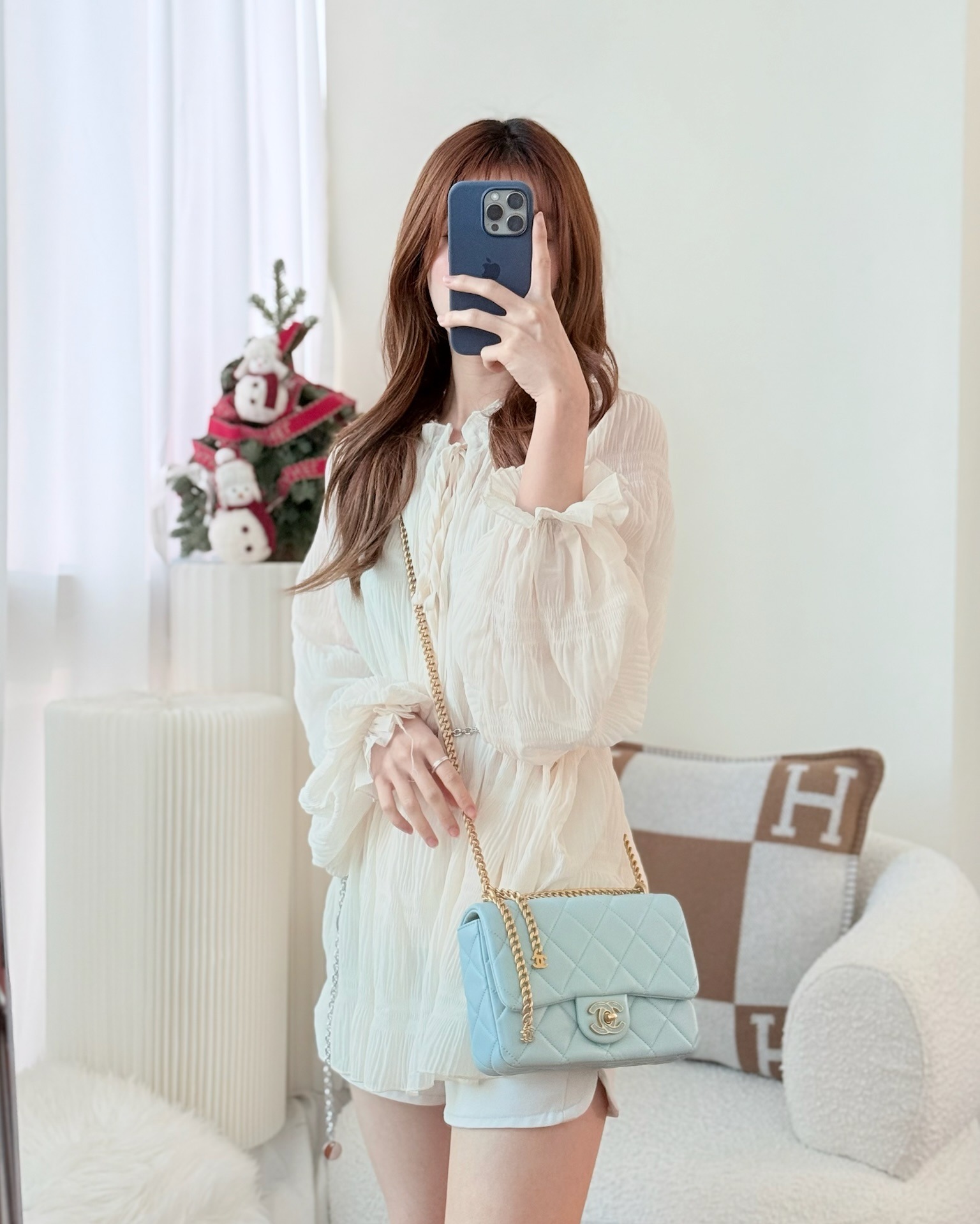 Chanel Quilted Enamel Pending CC Small Square Flap Baby Blue Lambskin 22P