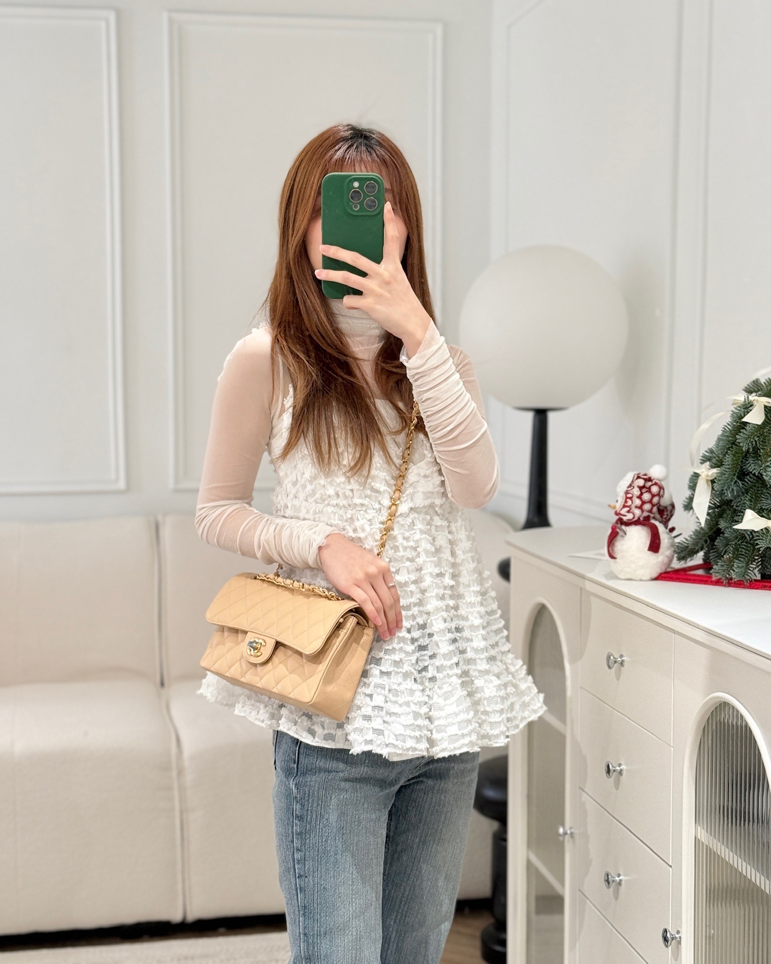 Chanel Small S/M Classic Flap Quilted Beige Caviar