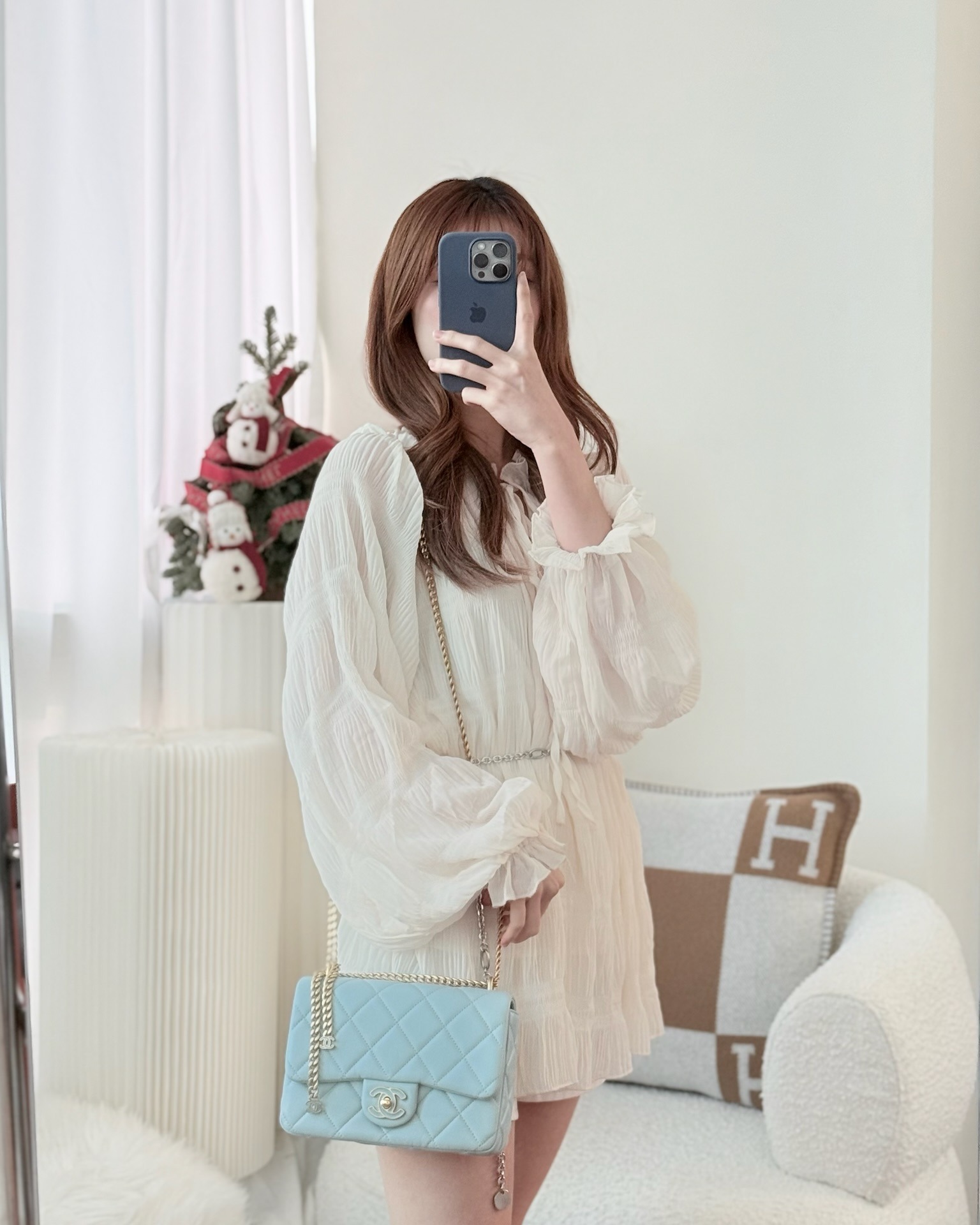 Chanel Quilted Enamel Pending CC Small Square Flap Baby Blue Lambskin 22P