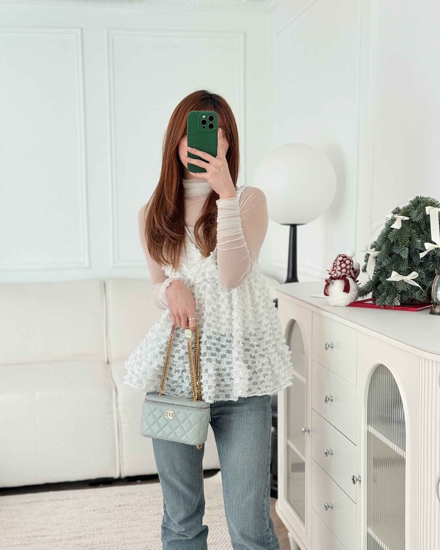 Chanel Quilted Vanity Rectangular with Chain Grey Blue Lambskin