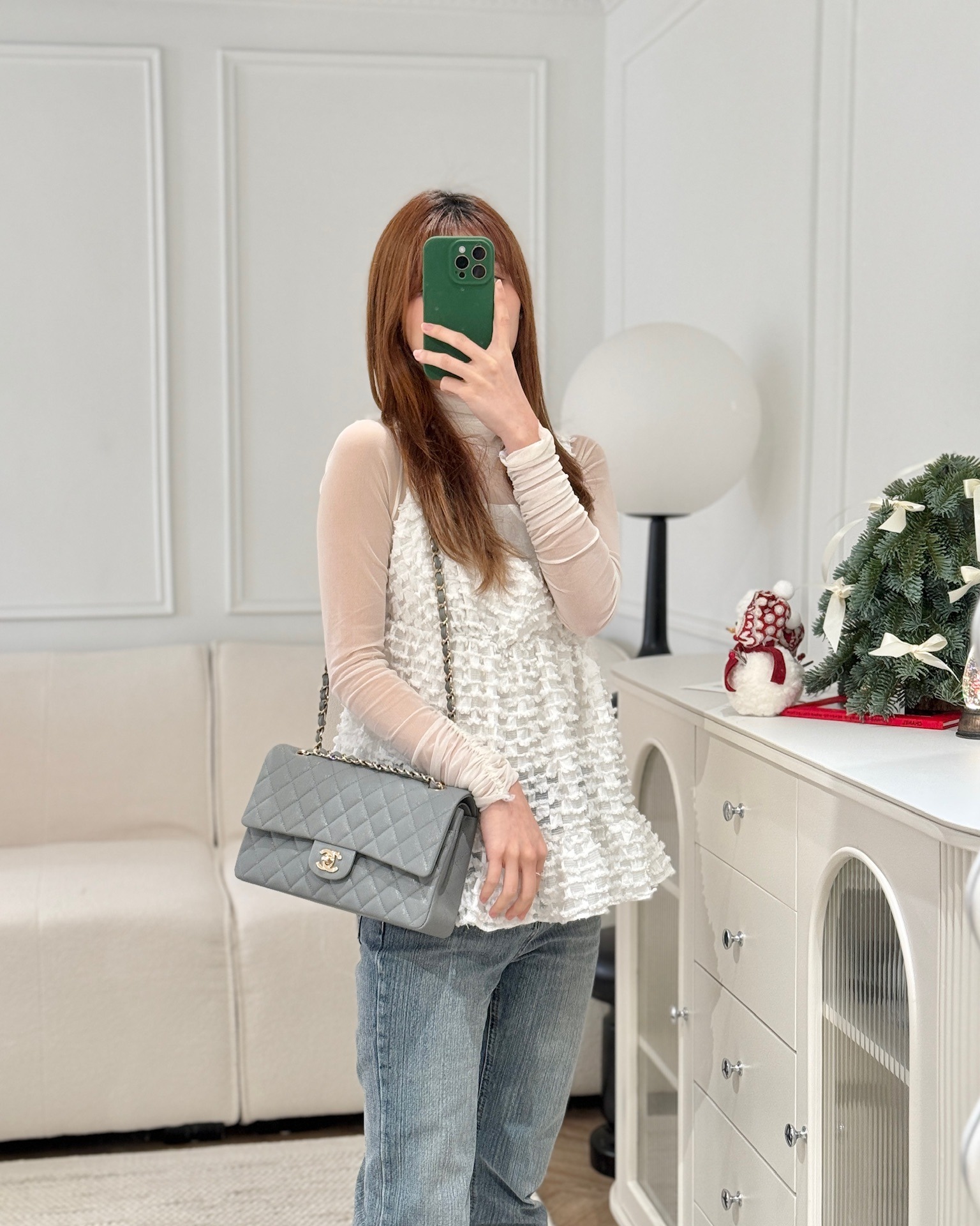 Chanel Classic M/L Medium Flap Quilted Grey Caviar