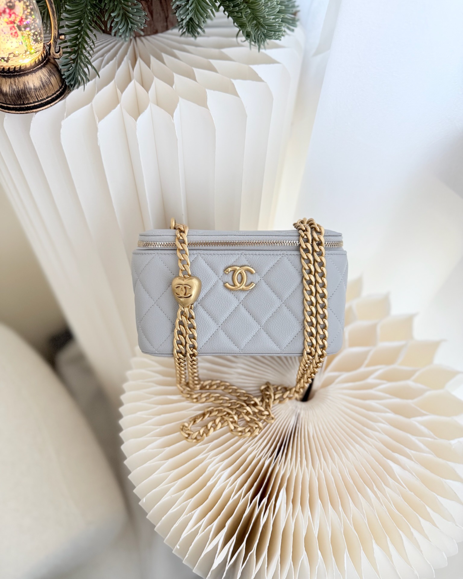 Chanel Vanity with Heart Adjustable Chain Grey Caviar Aged